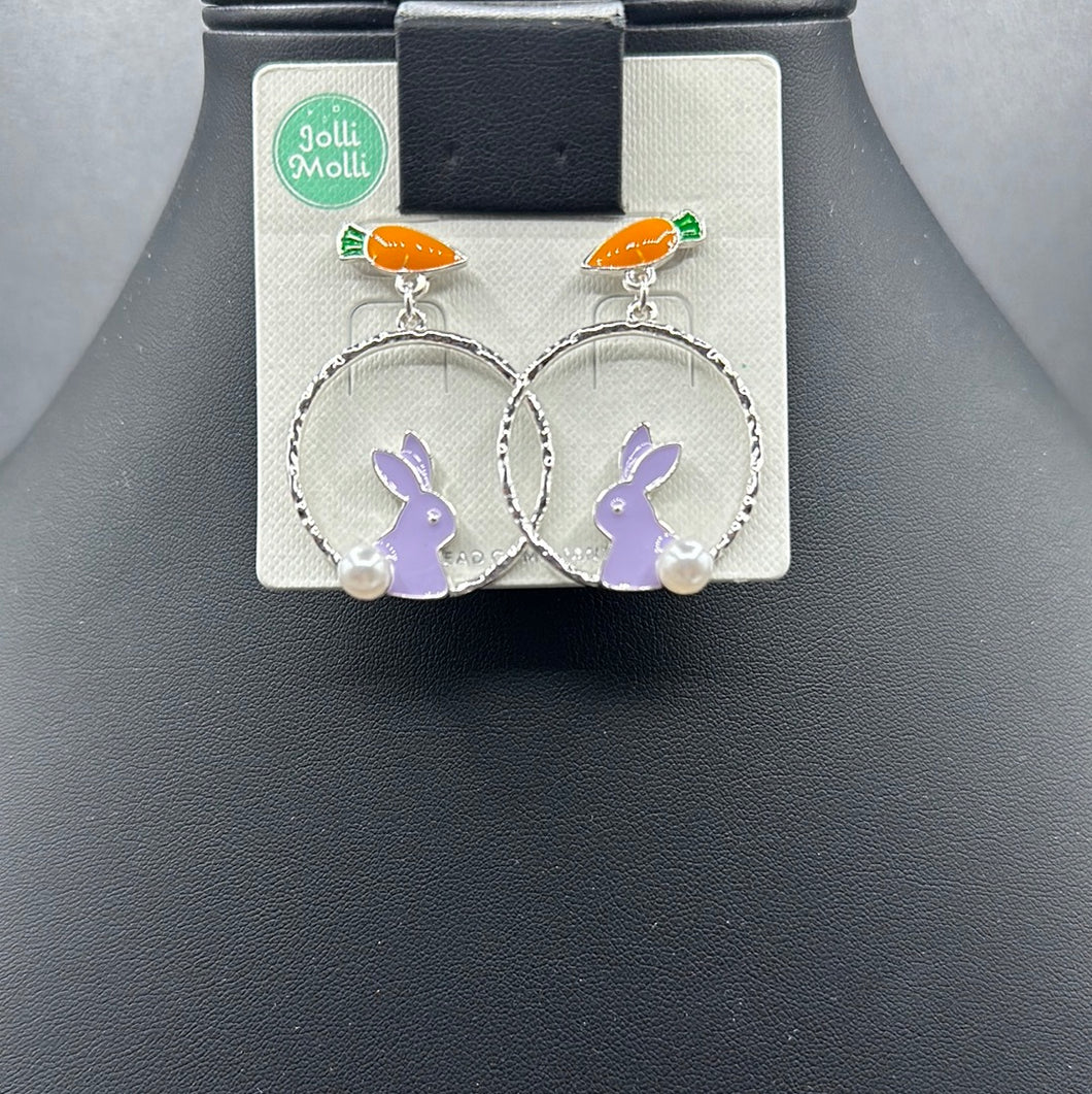 Purple Bunny Hoop Carrot Post Earrings