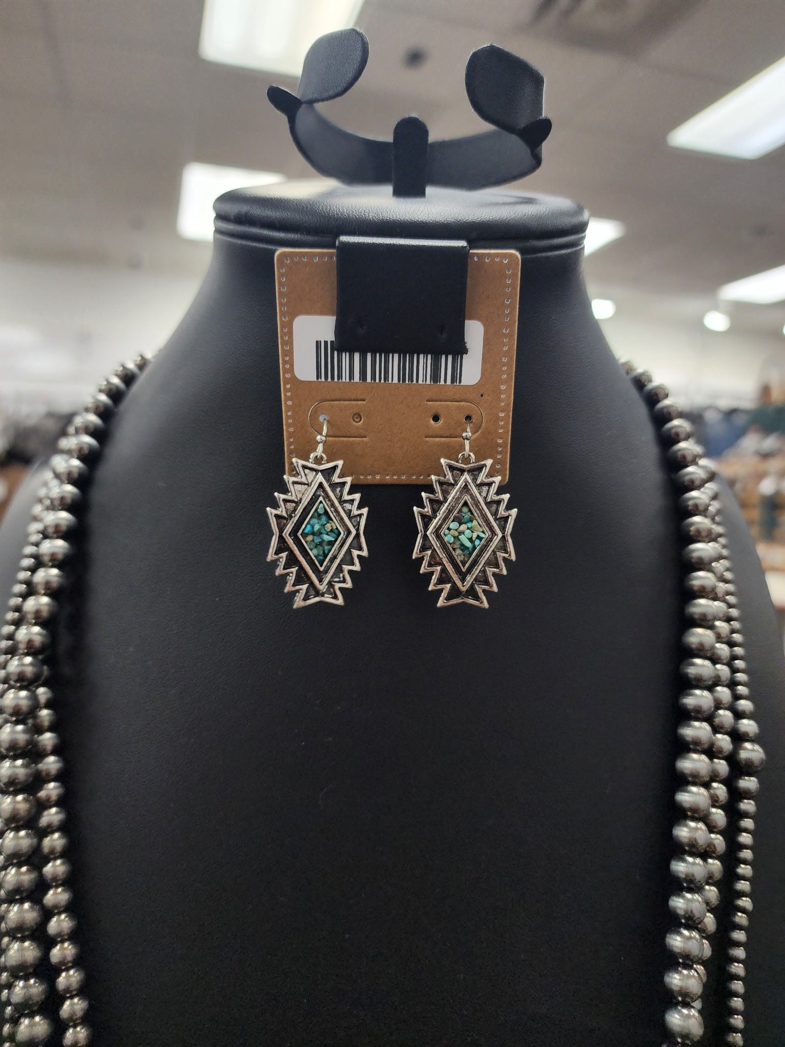 Turquoise Cluster Aztec Fishhook Earrings