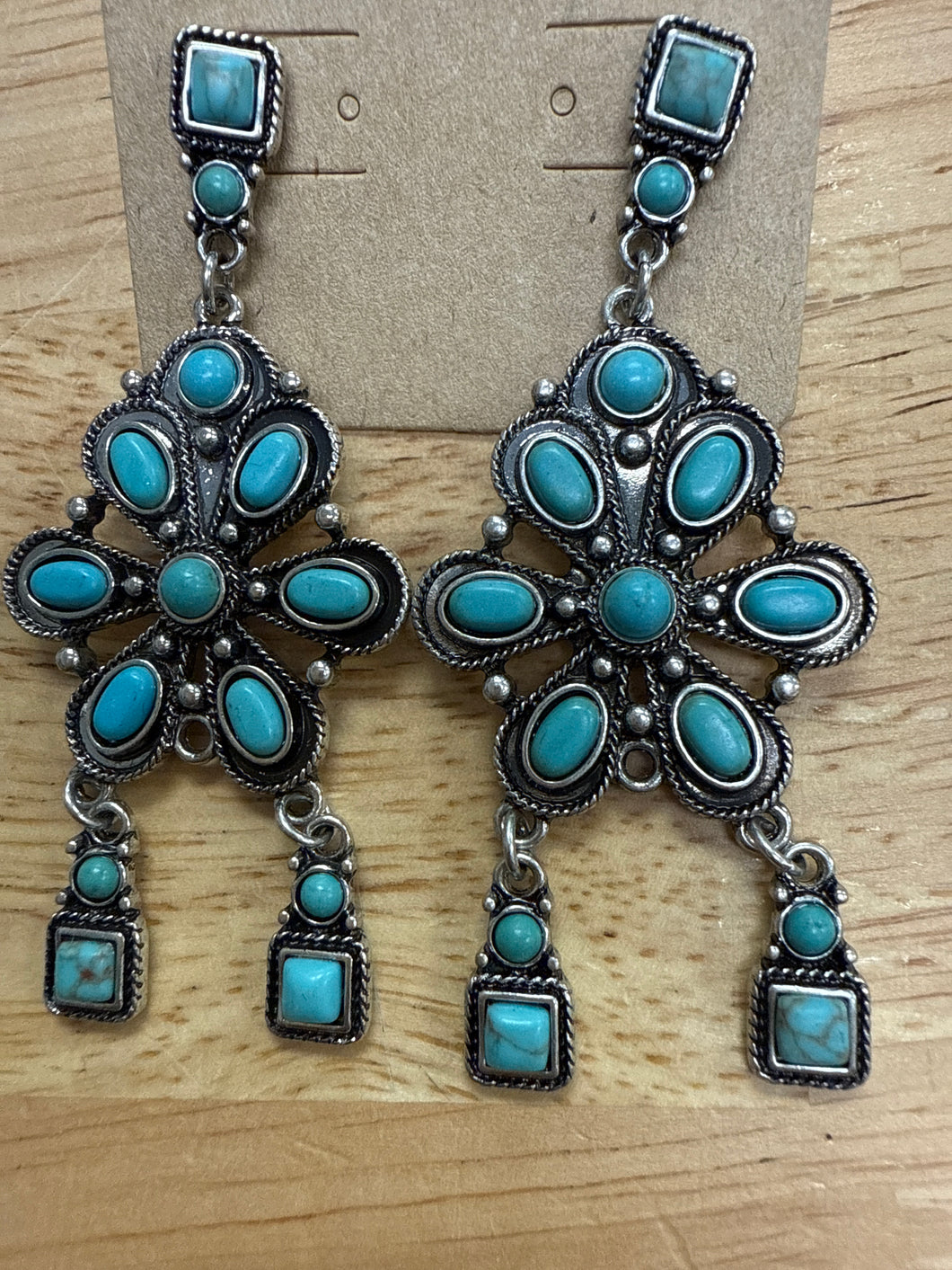 Turquoise Floral Dangle Post Earrings