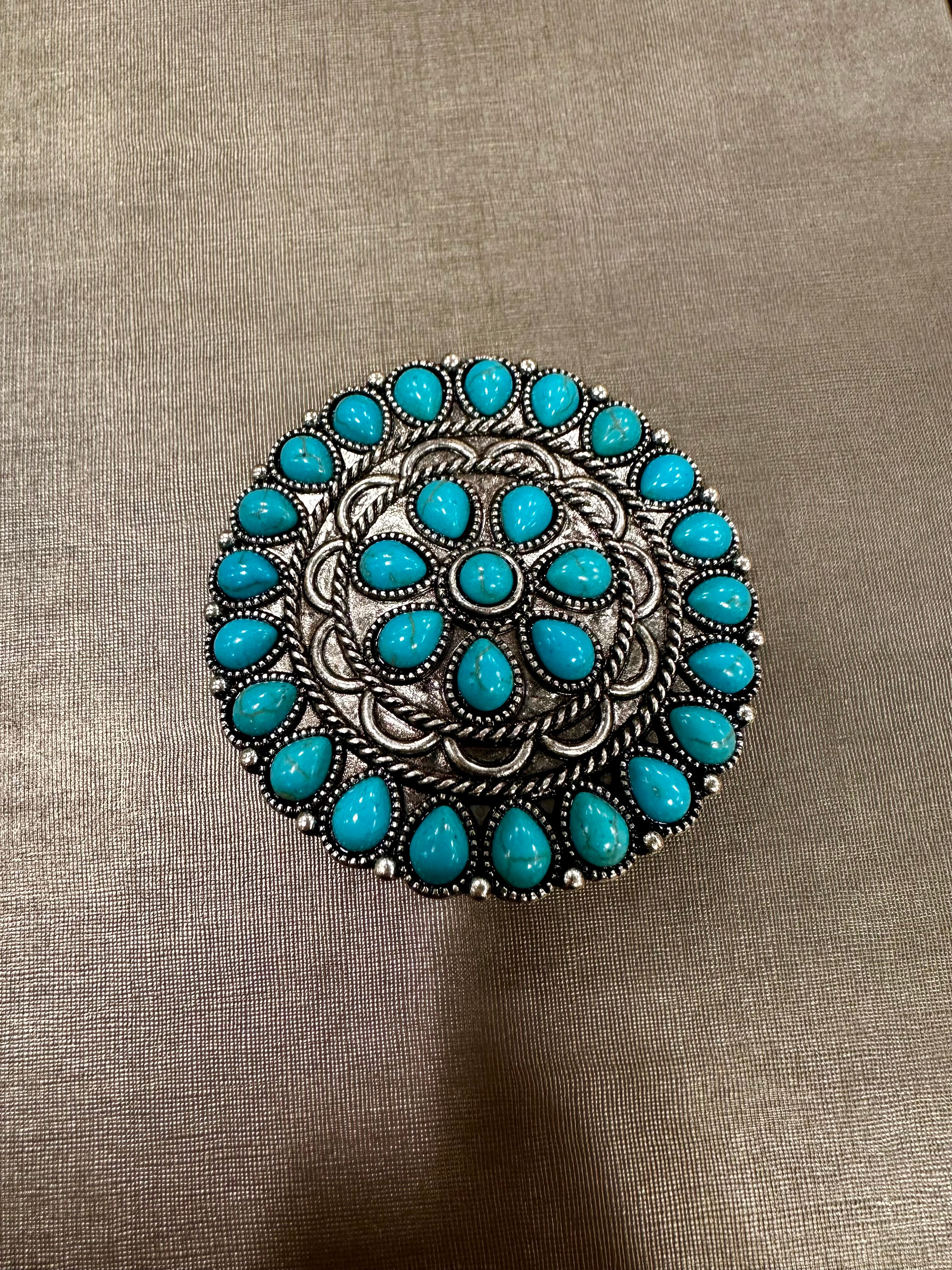 Turquoise Floral Brooch Pin
