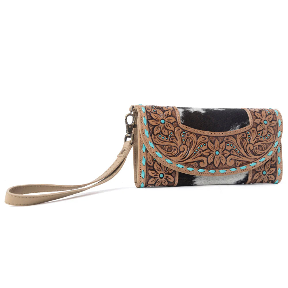 Stone Flower Turquoise Tooled Wallet
