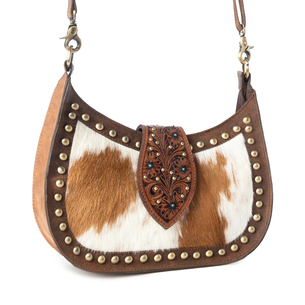 Santa Fe Brown Cowhide Tooled Crossbody