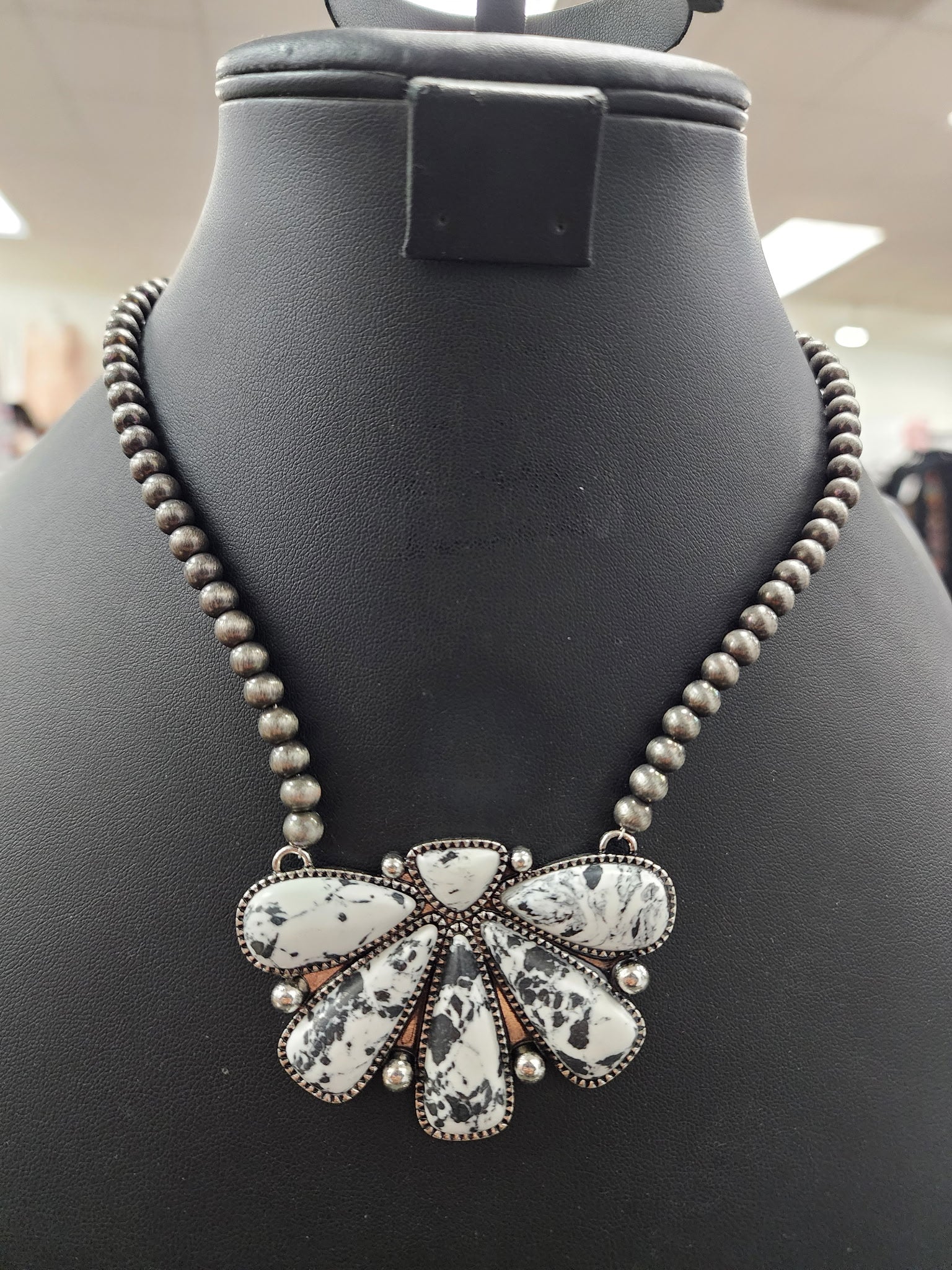 White Half Cluster Pendant Necklace and Earrings Set