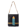 Black Cowhide Tooled Sunflower Crossbody Bag