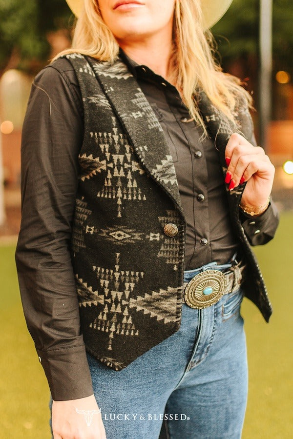 Black Southwestern Wool Vest