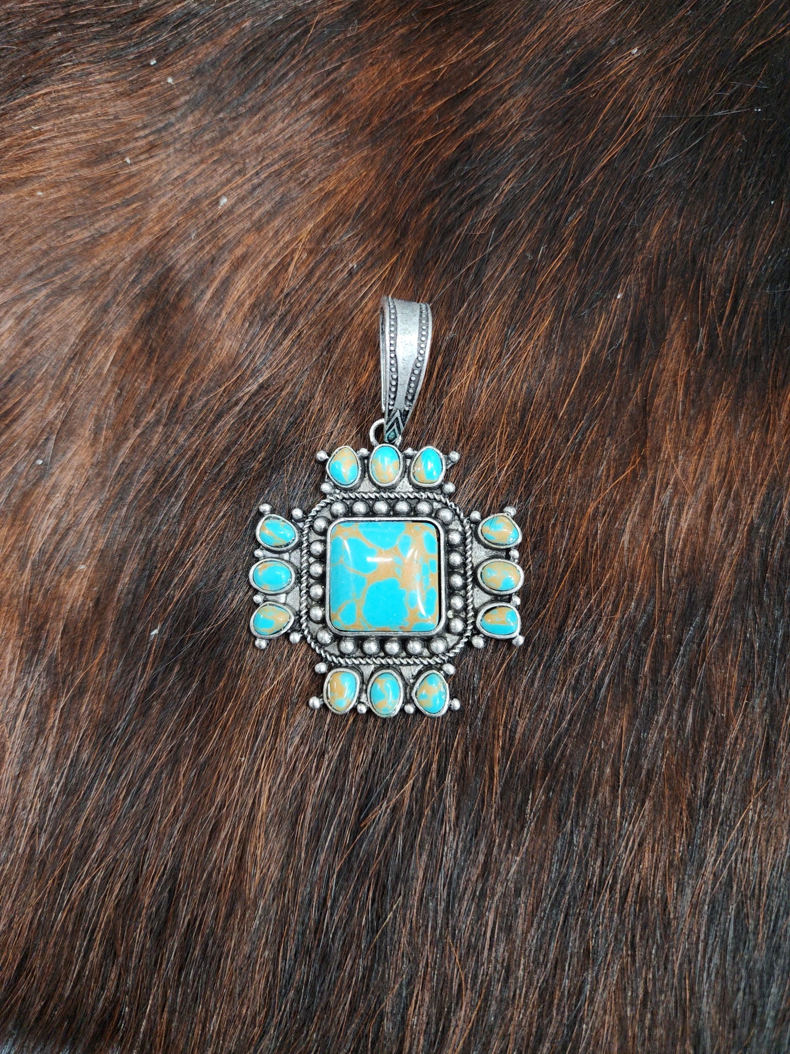 Turquoise Brown Western Cross Pendant