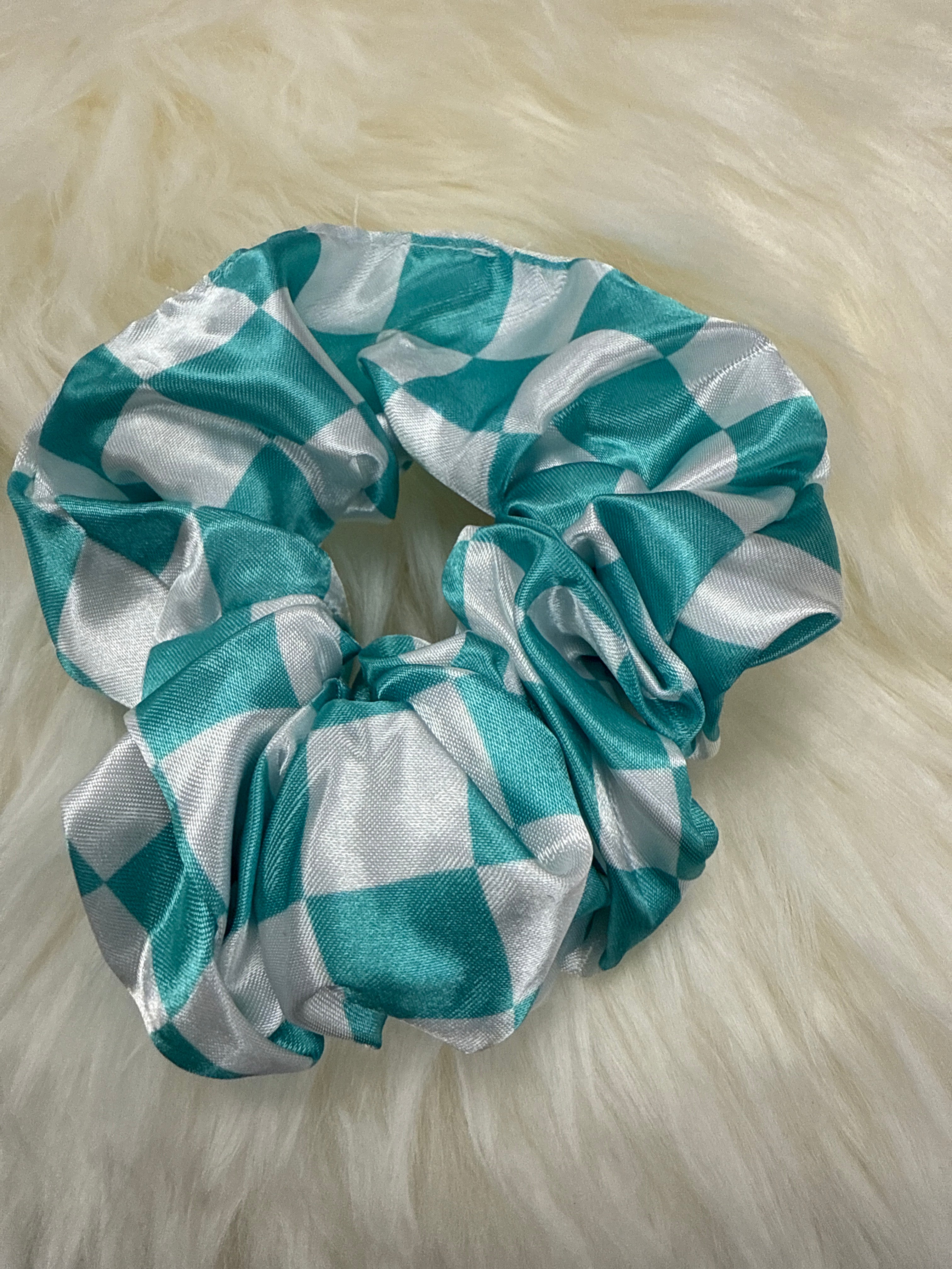Checked in Turquoise Hair Scrunchie