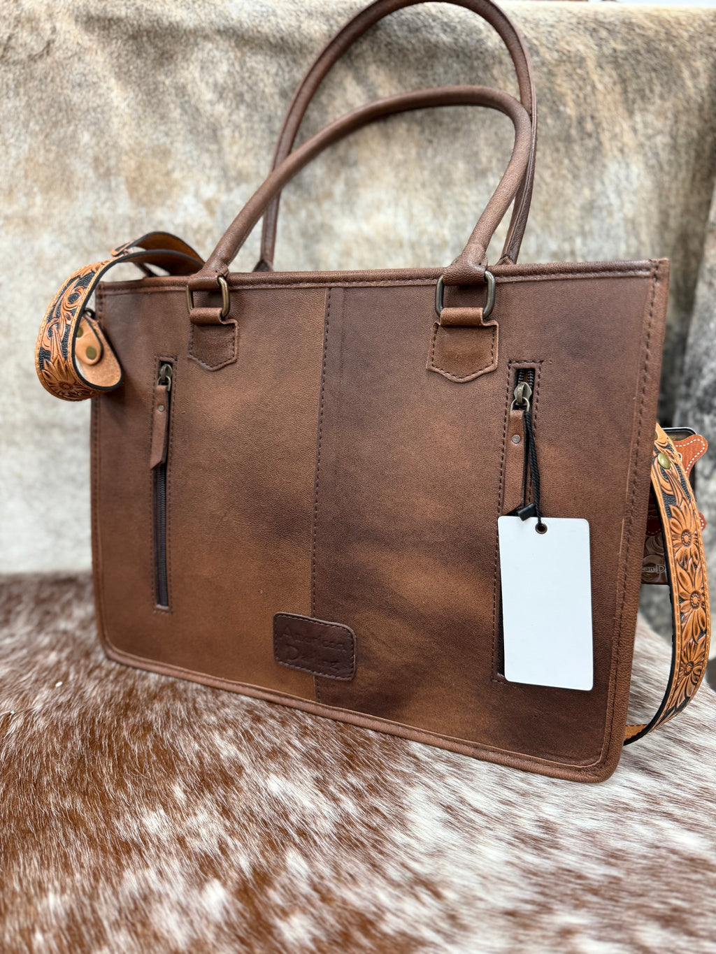 Hand Tooled Floral Hair-On Tote