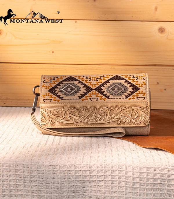Montana West Tan Aztec Embossed Wallet