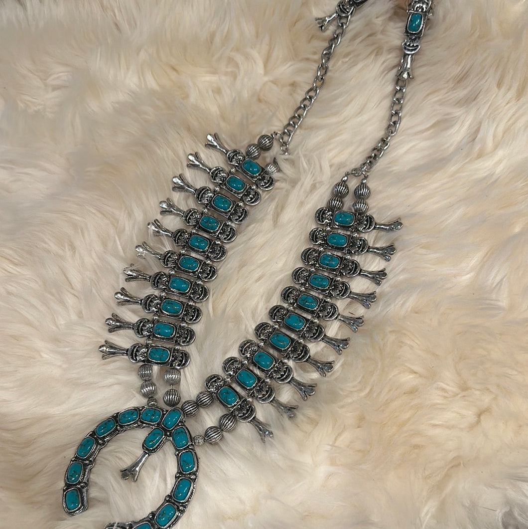 Turquoise Inspired Squash Blossom Necklace