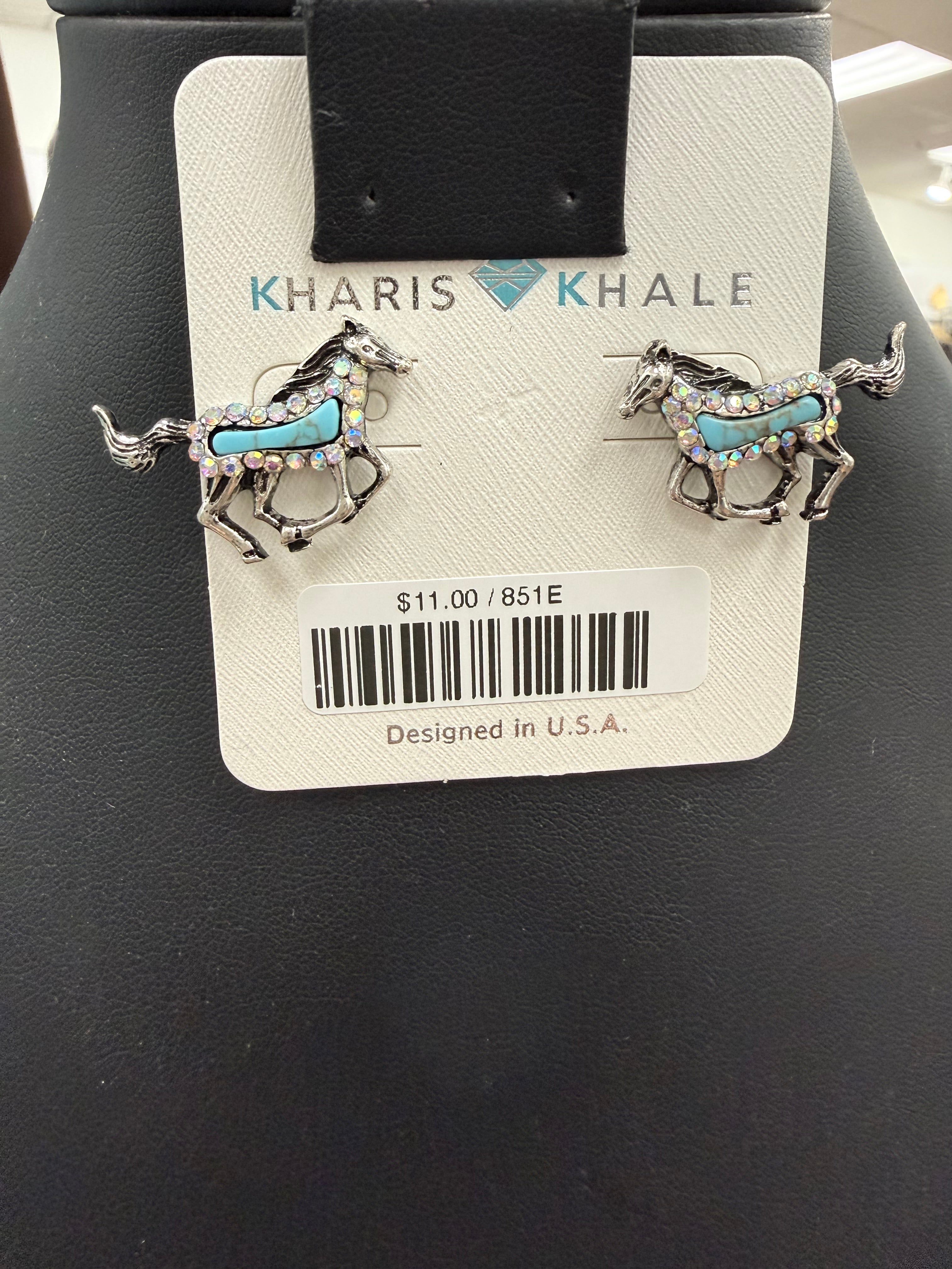 Turquoise Horse Crystal Post Earrings