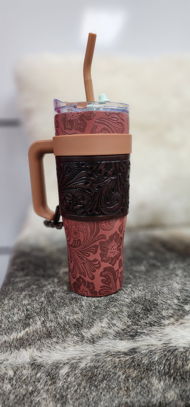 Brown Hand Tooled Tumbler