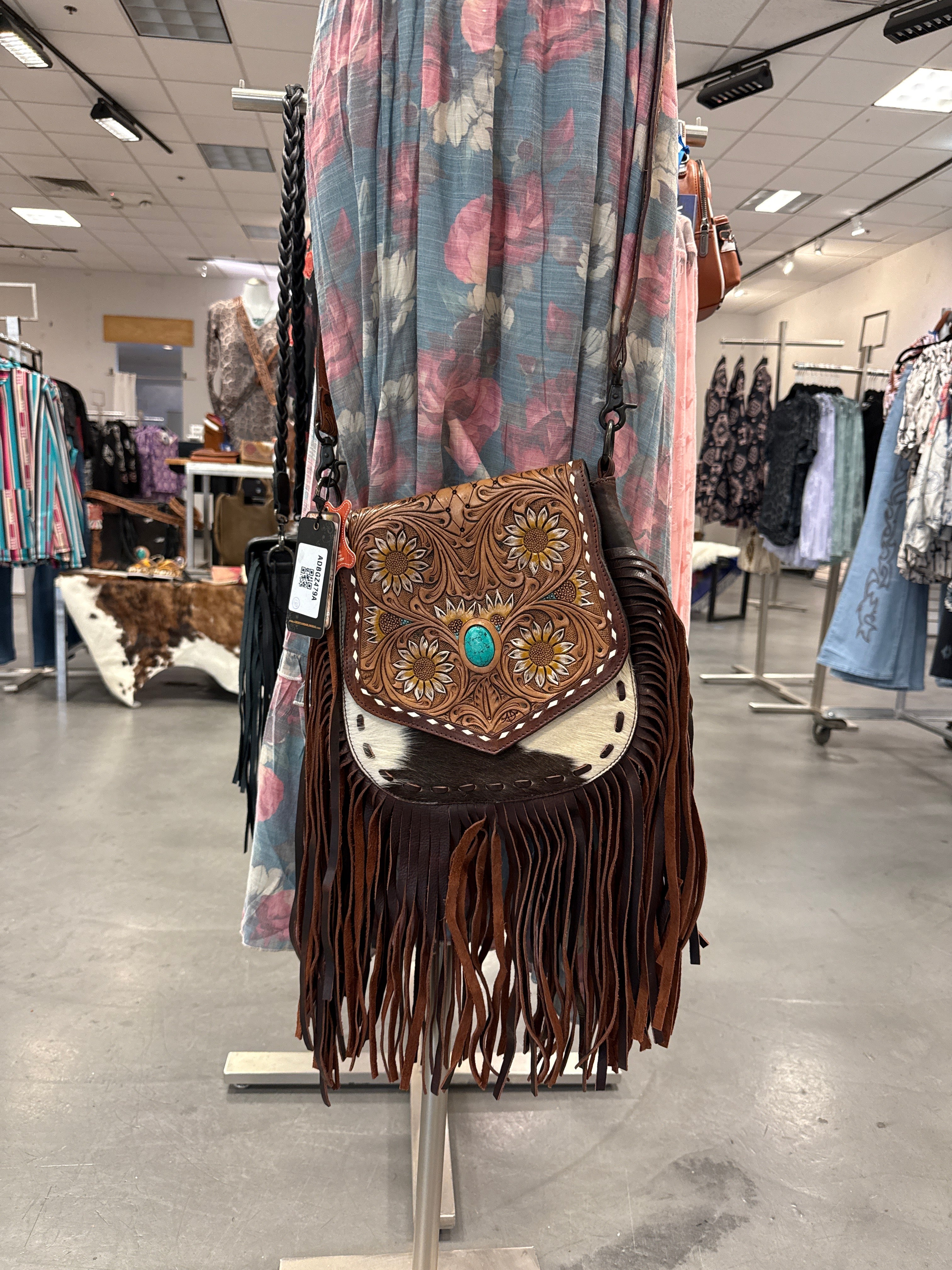 Sunflower Tooled Fringe Crossbody