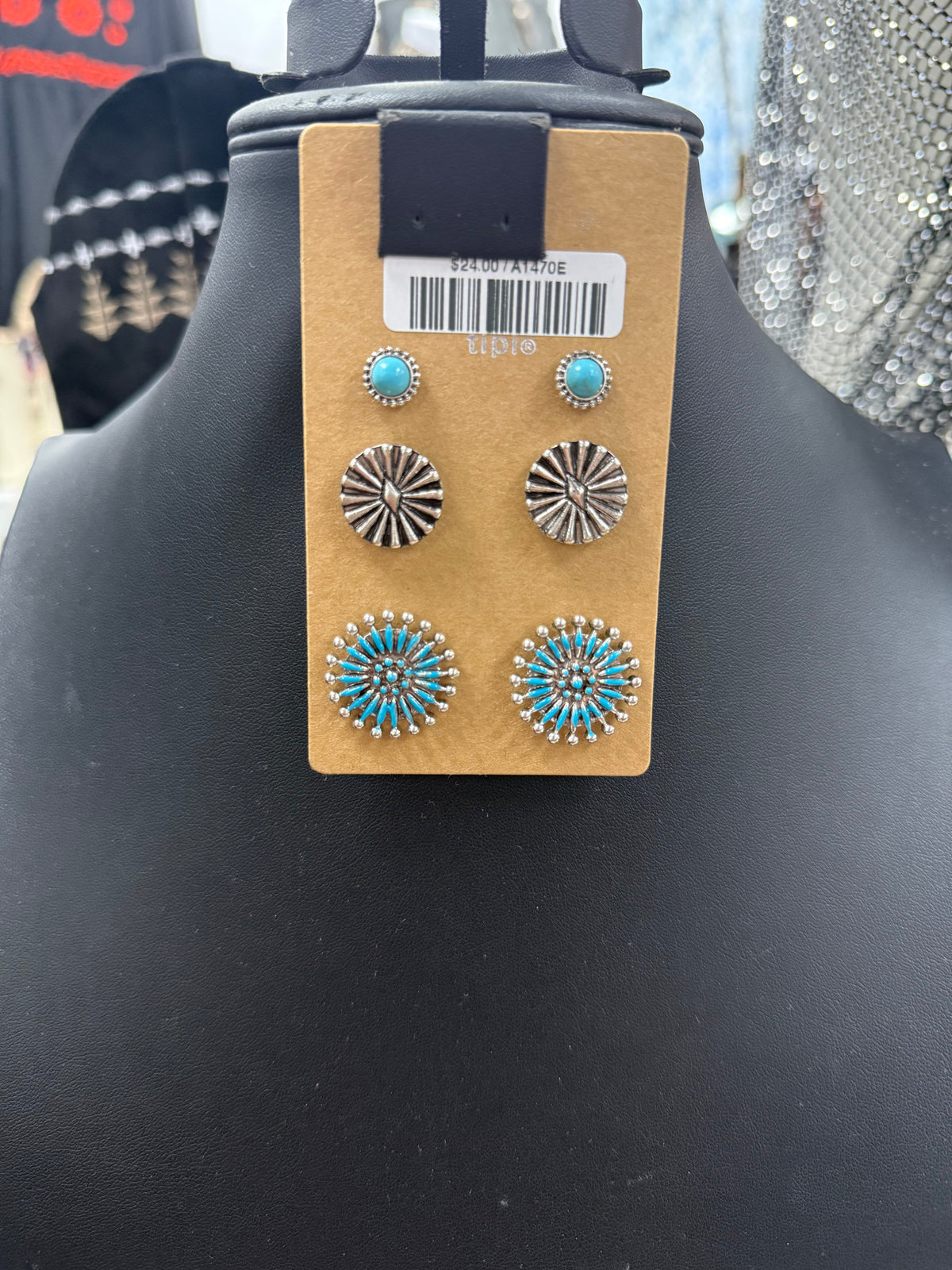 Turquoise 3PC Needlepoint Post Earrings