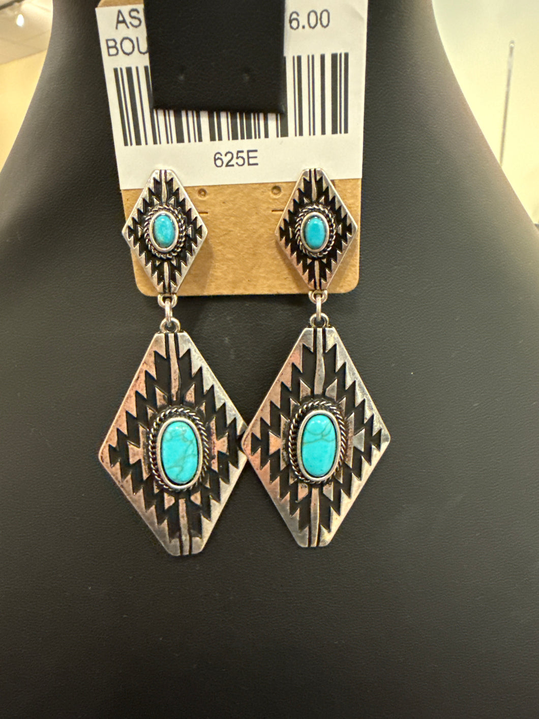 Turquoise Aztec Stamped Post Earrings