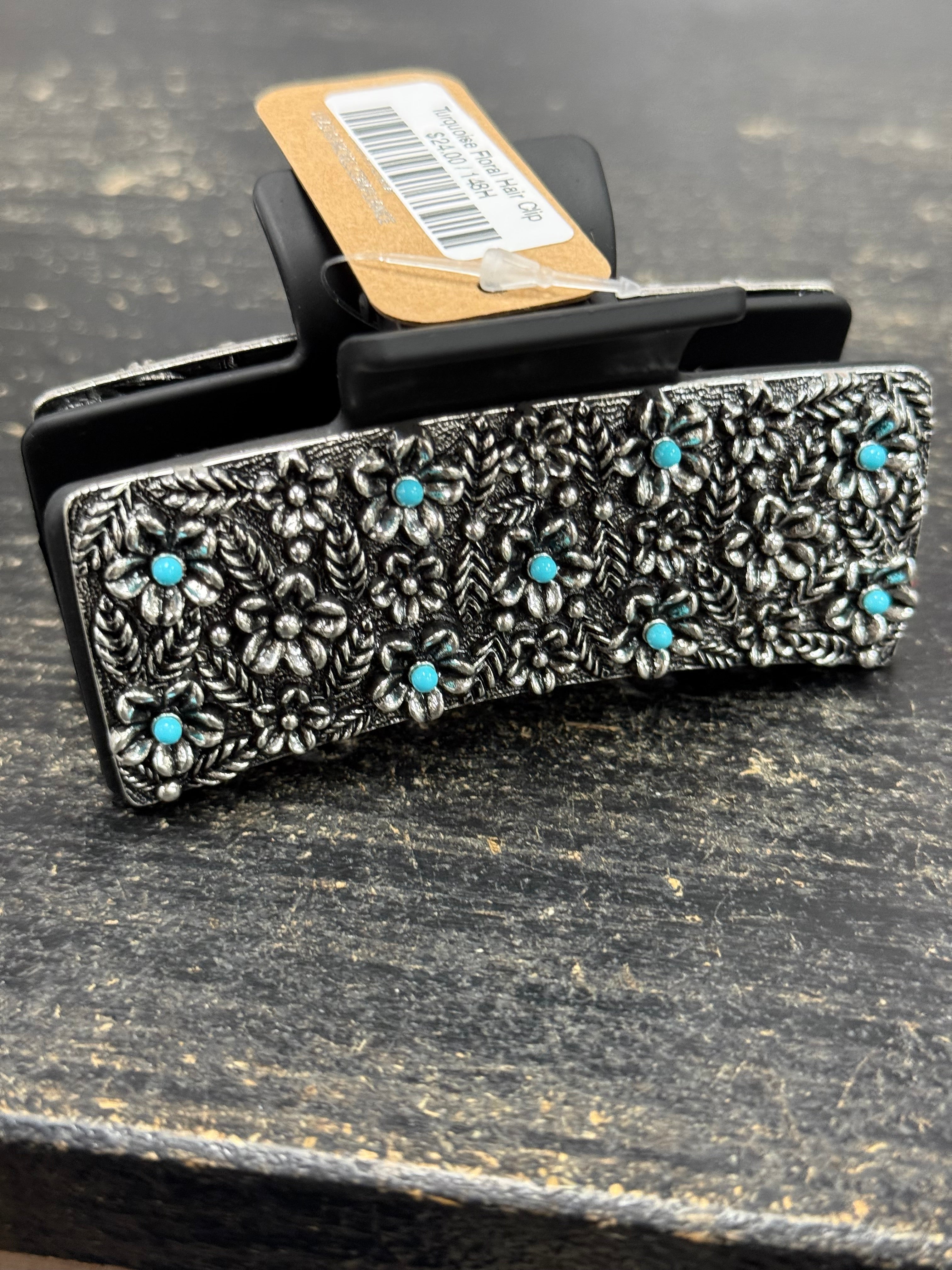 Turquoise Floral Hair Clip
