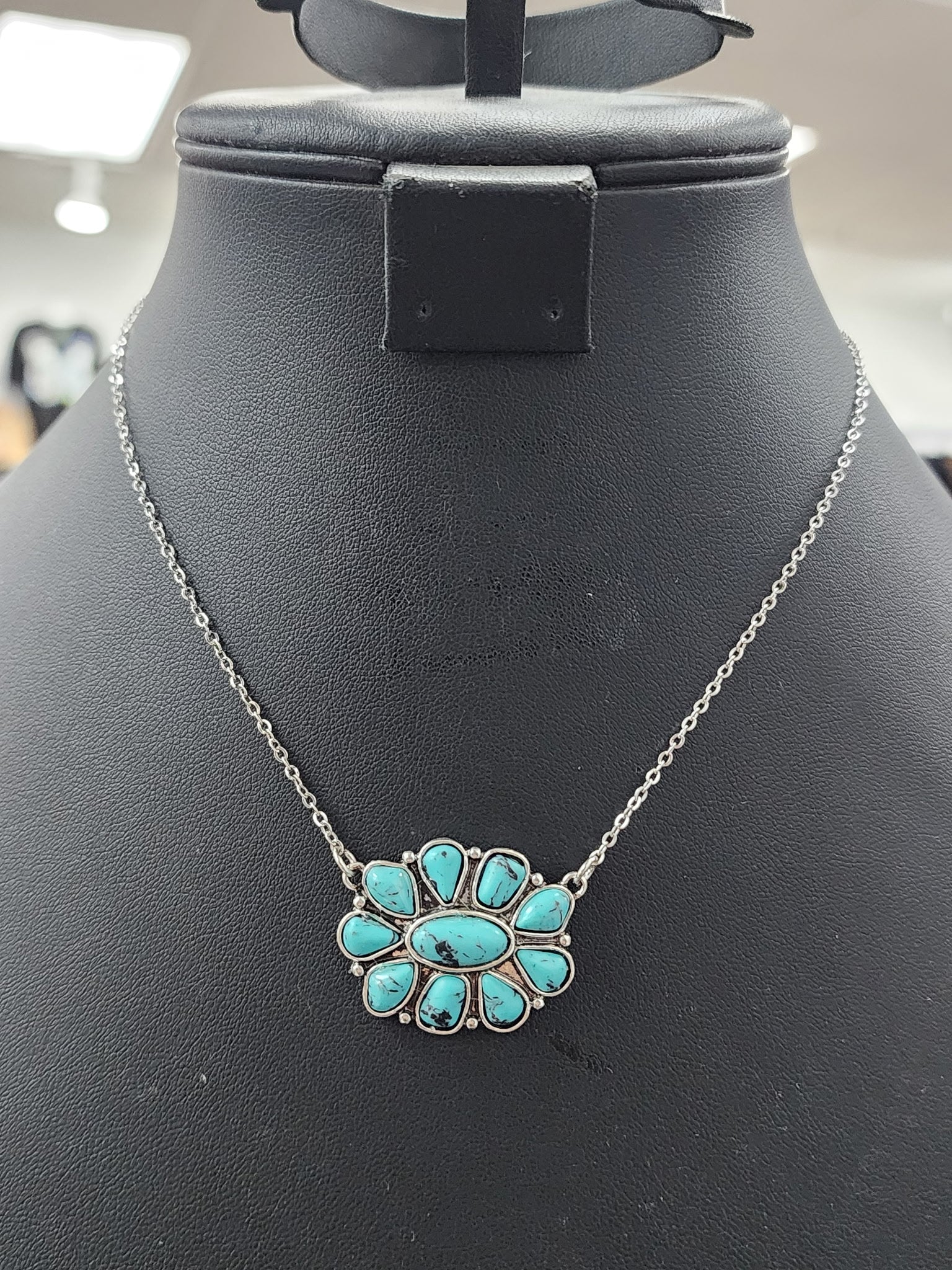 Turquoise Cluster Pendant Necklace