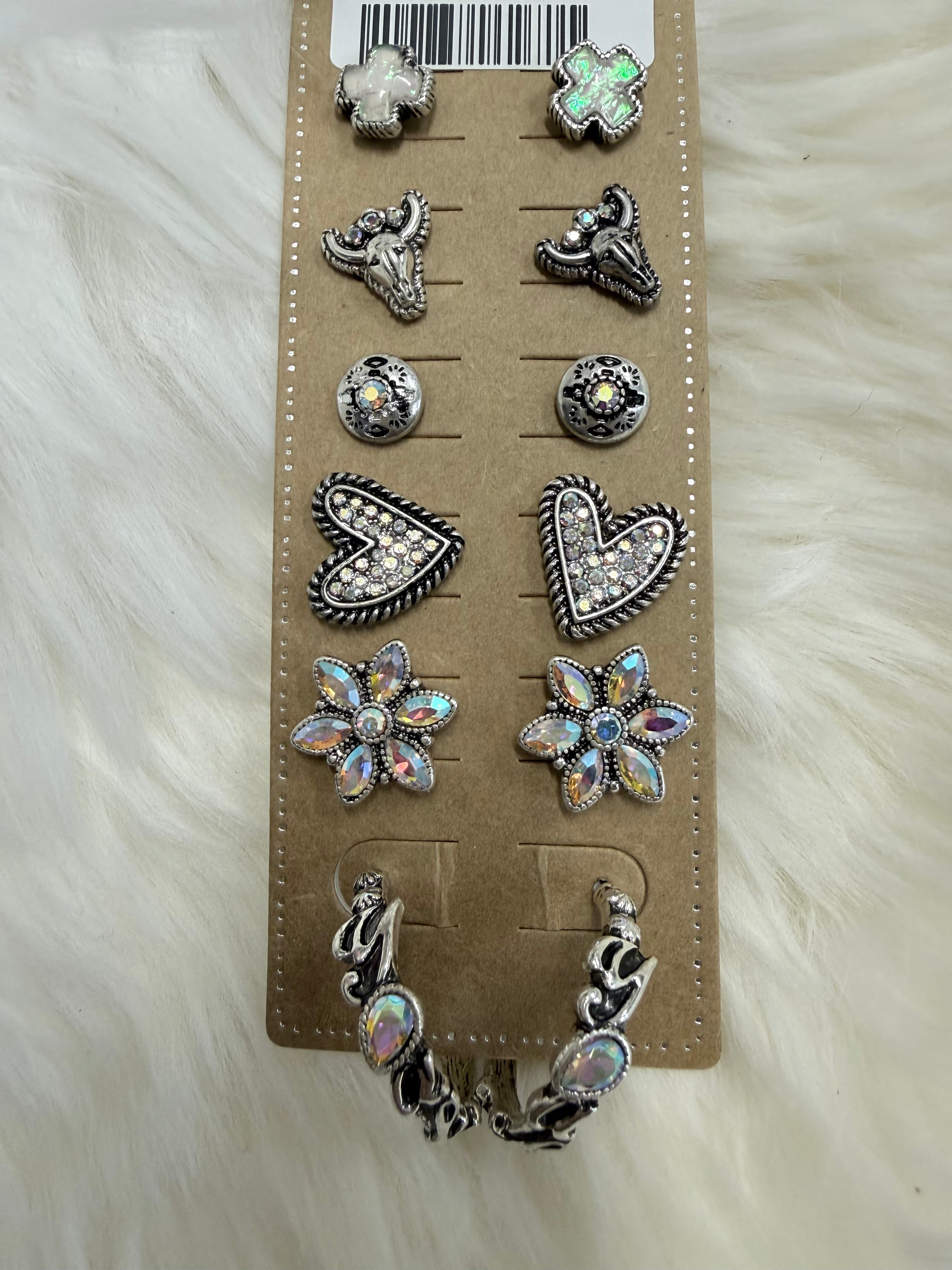 Crystal 6 PC Post Earring Set