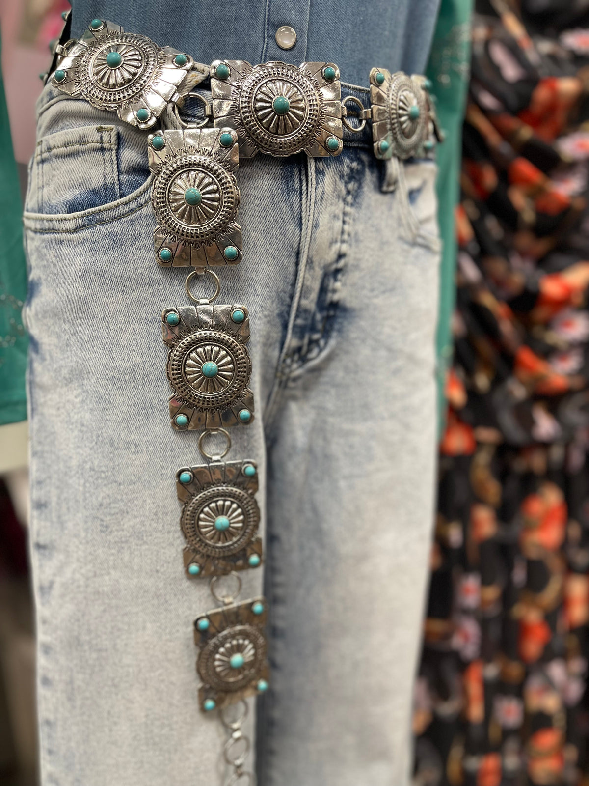 Turquoise Floral Blossom Concho Belt