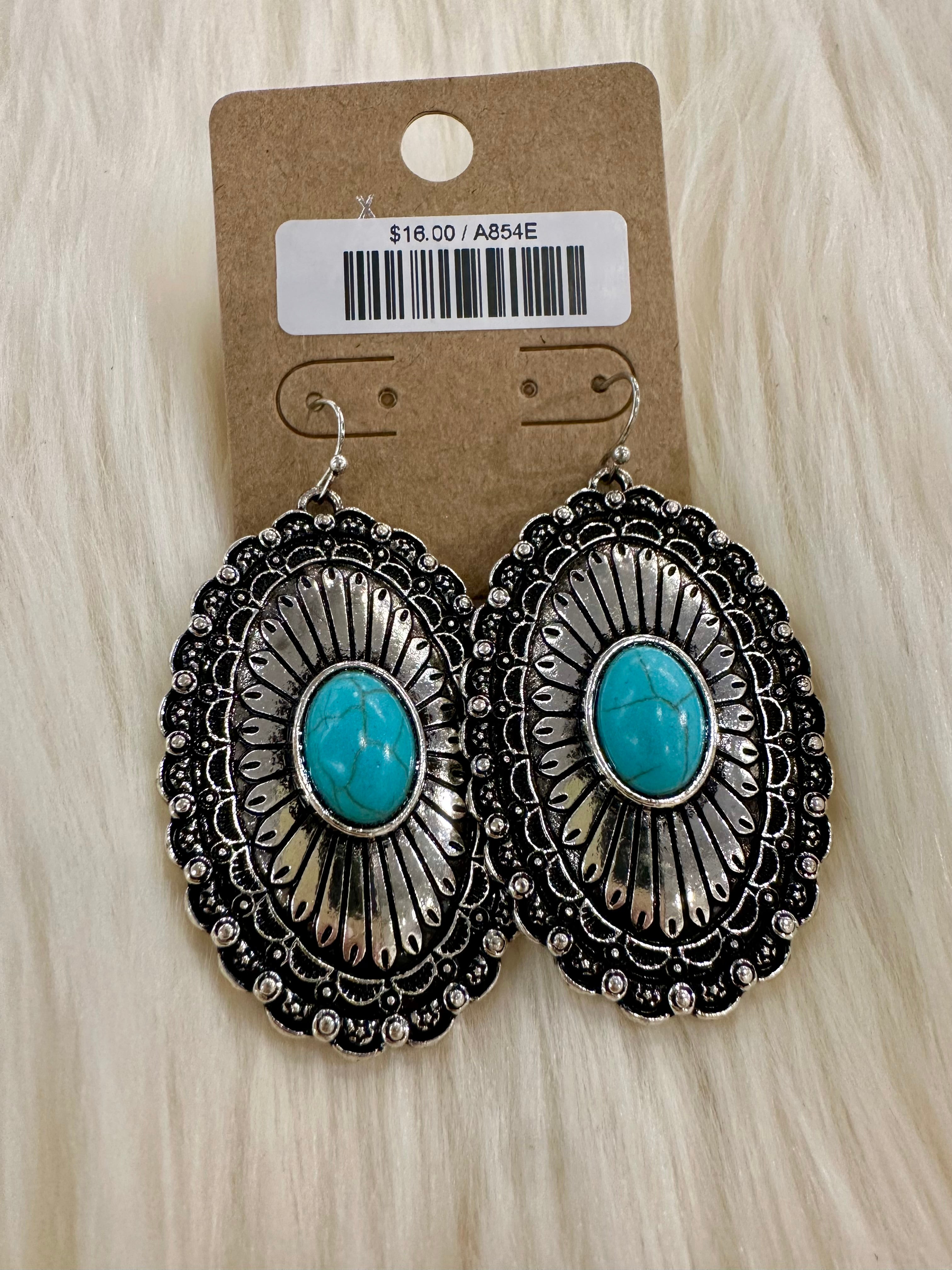 Turquoise Concho Bead Fishhook Earrings