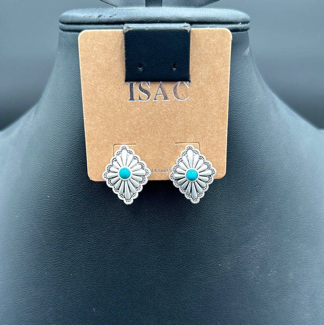 Turquoise Inspired Diamond Concho Post Earrings