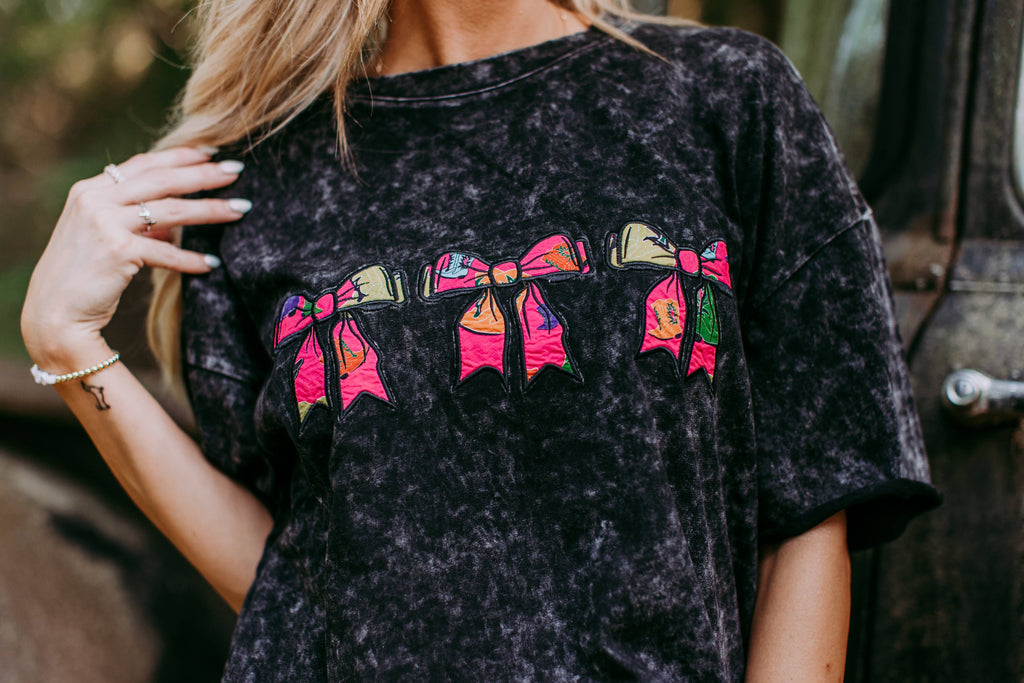 Charcoal Pink Bow Tee