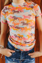 Coral Horse Mesh Girls Top