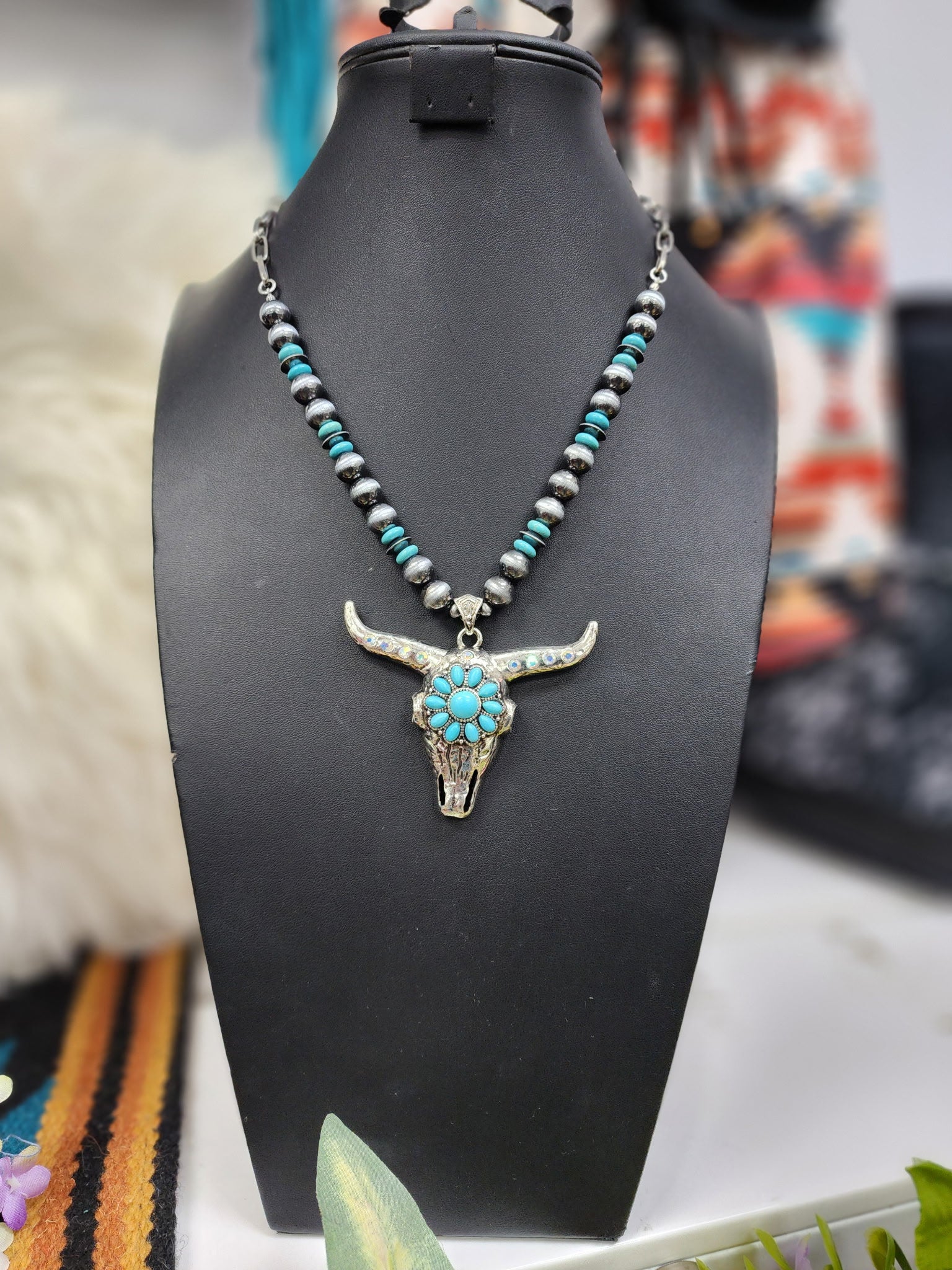 Turquoise Cluster Steer Pearl Necklace