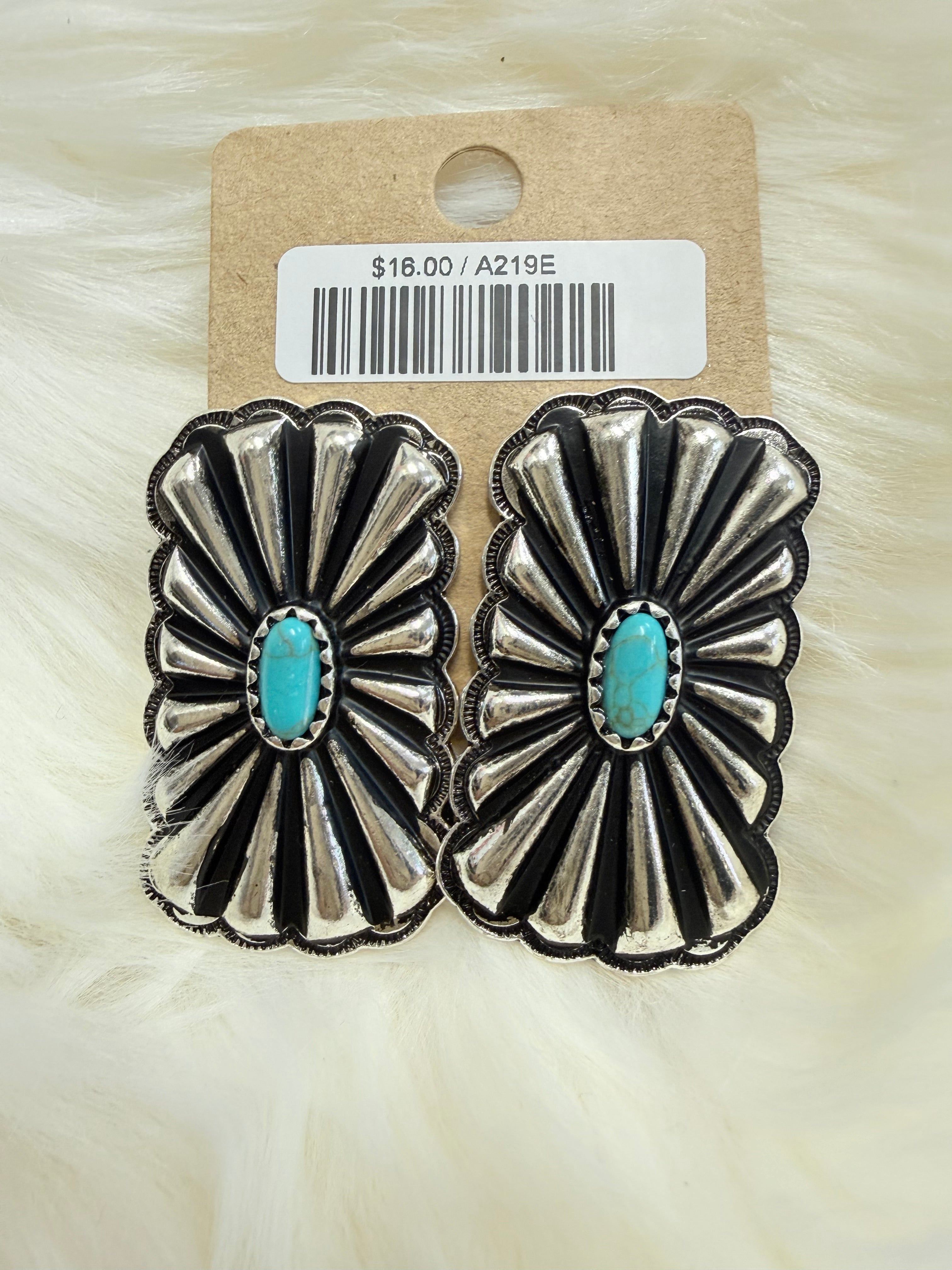 Turquoise Stamped Concho Post Earrings