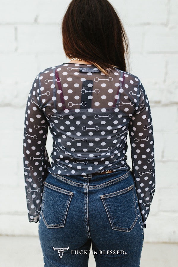 Horse Bit Polka Dot Mesh Top
