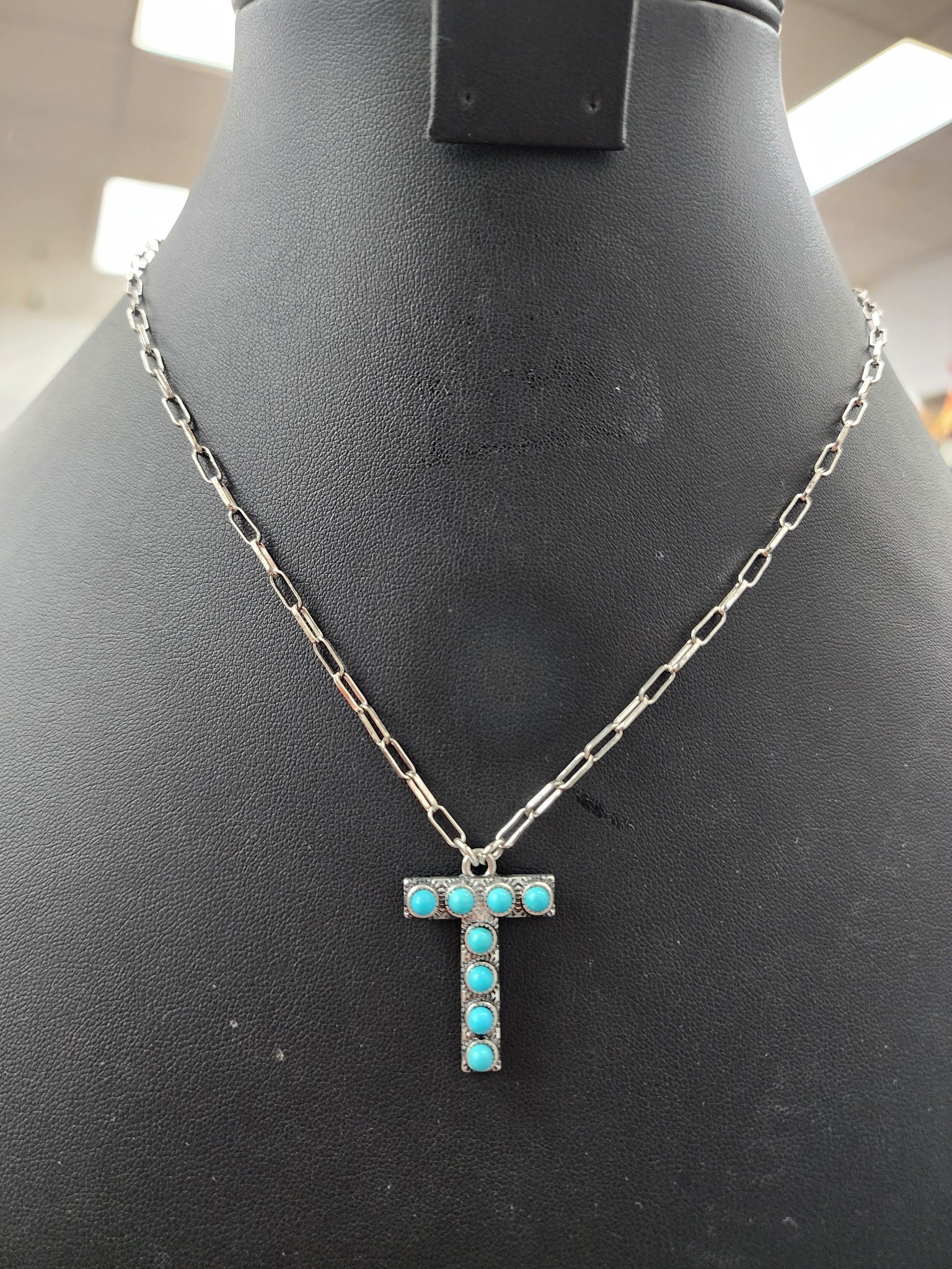 Turquoise Cluster Letter Necklace
