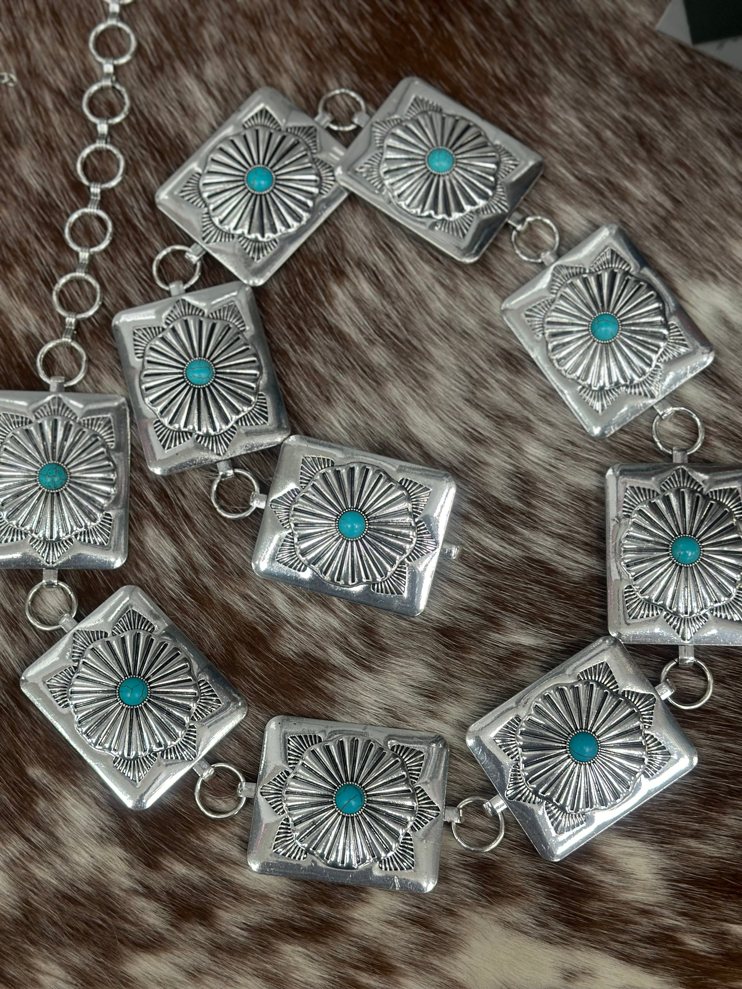 Floral Stamped Turquoise Concho Belt