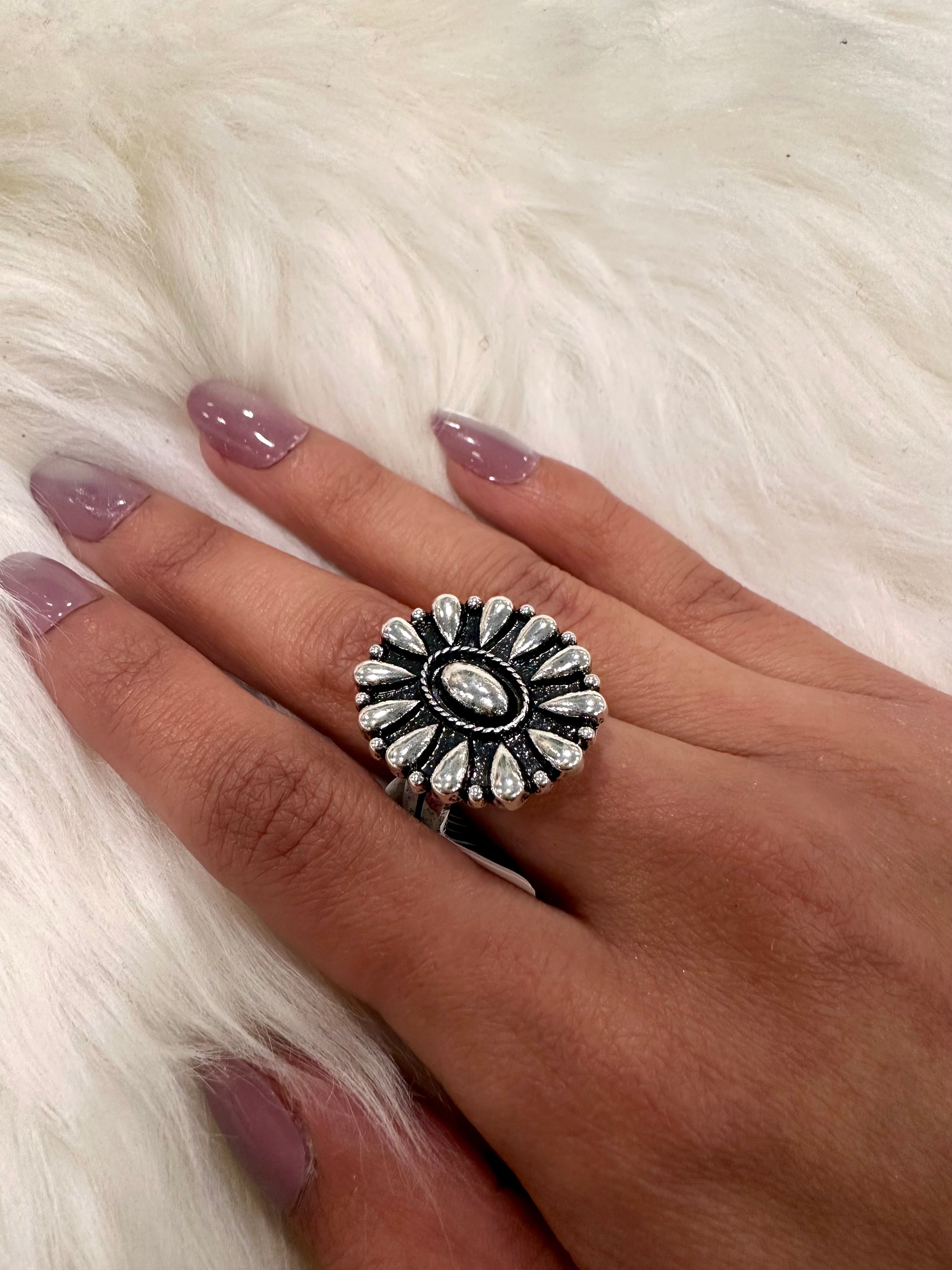 Silver Stamped Cluster Cuff Ring