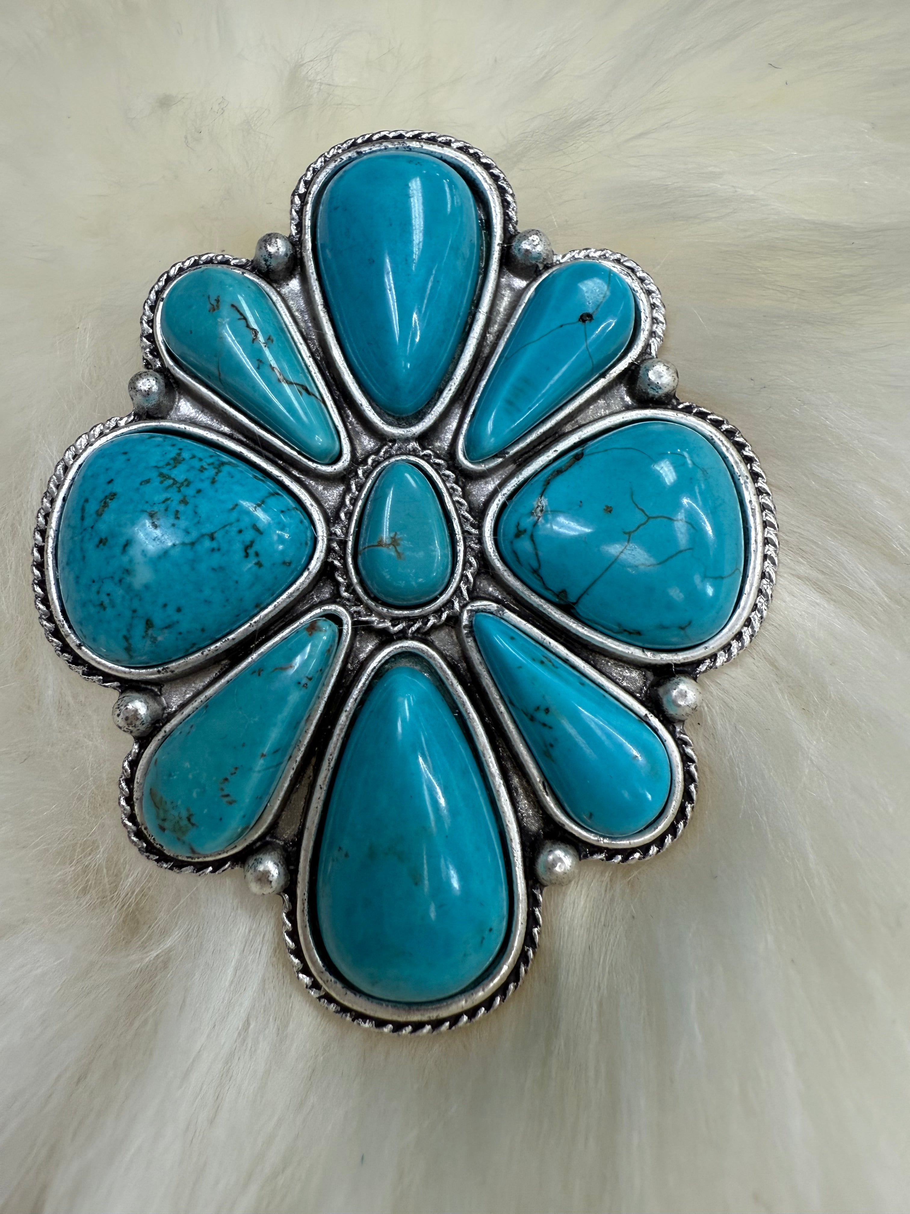 Turquoise Large Floral Cluster Cuff Ring