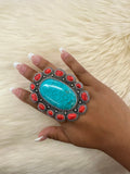 Turquoise/Red Cluster Cuff Ring