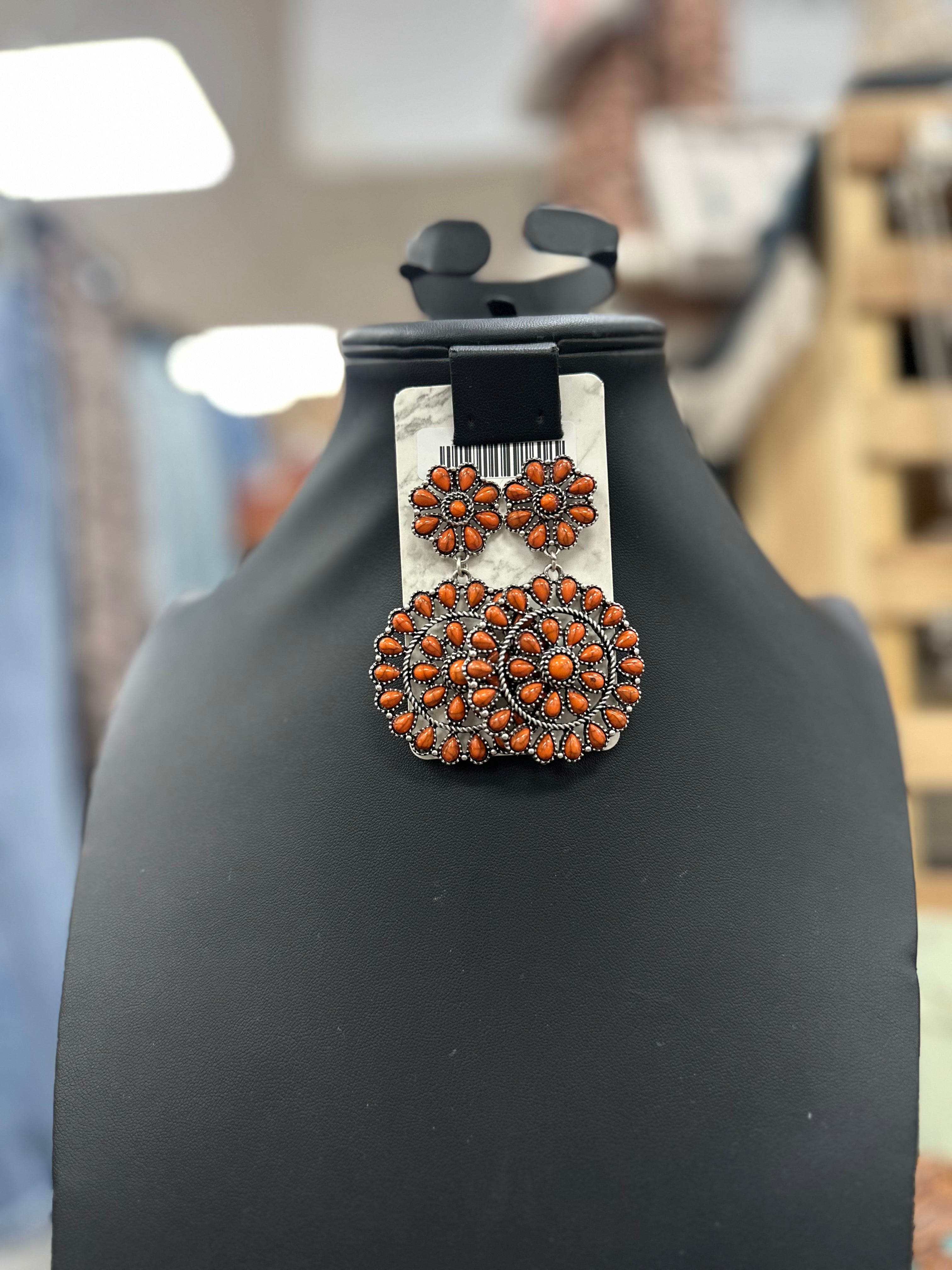Orange Cluster Floral Post Earrings