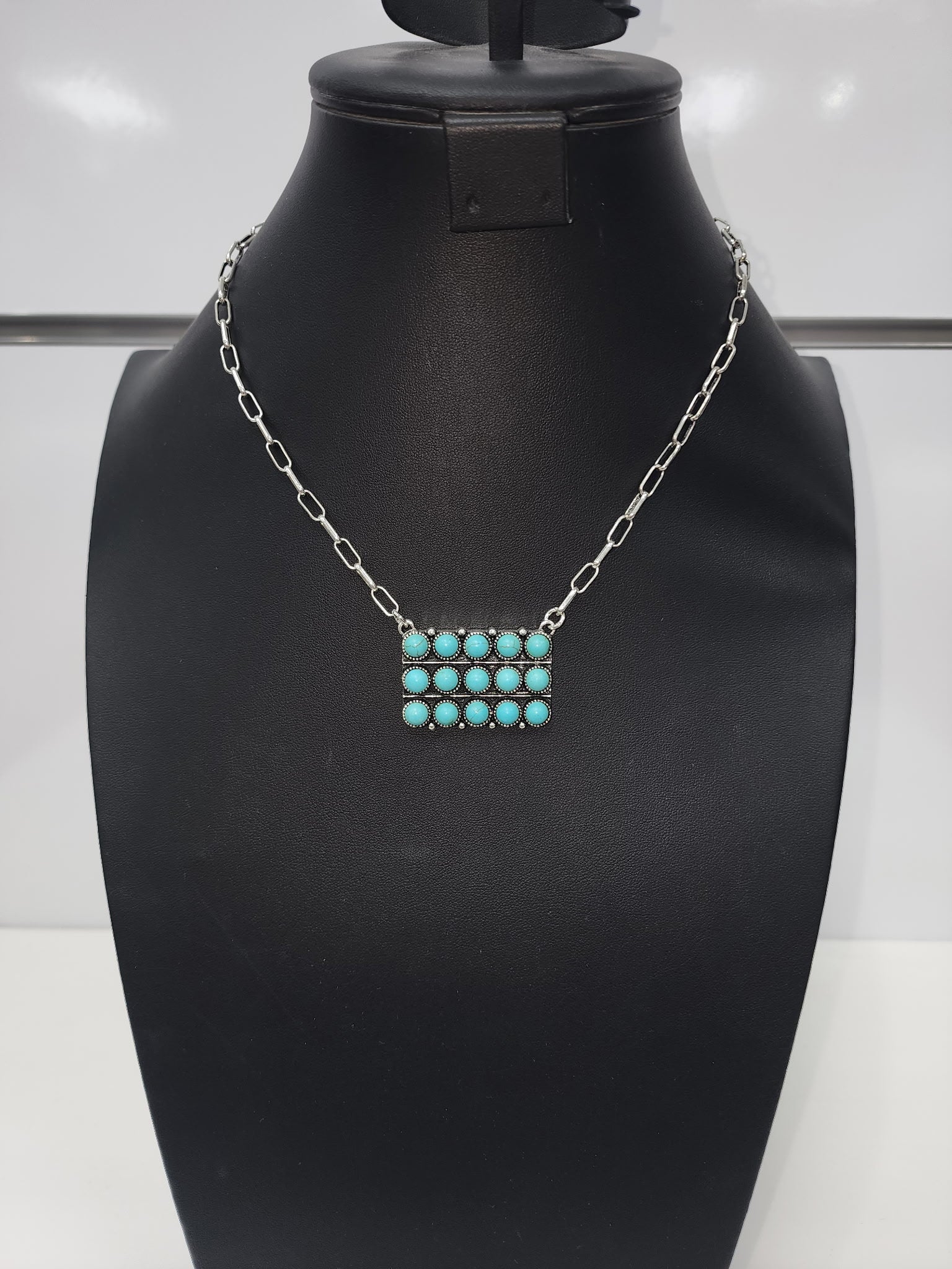 Turquoise Cluster Bar Necklace