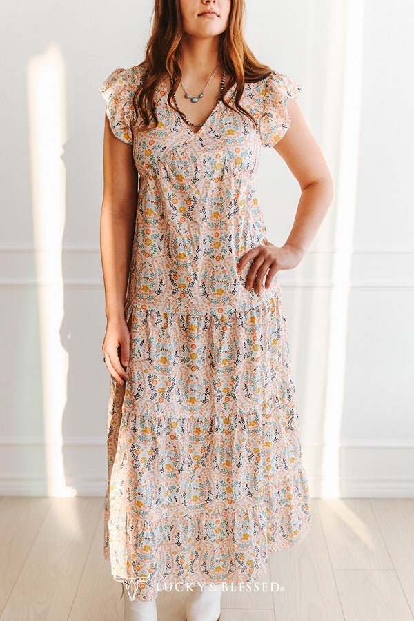 Floral Horseshoe Ruffle Dress