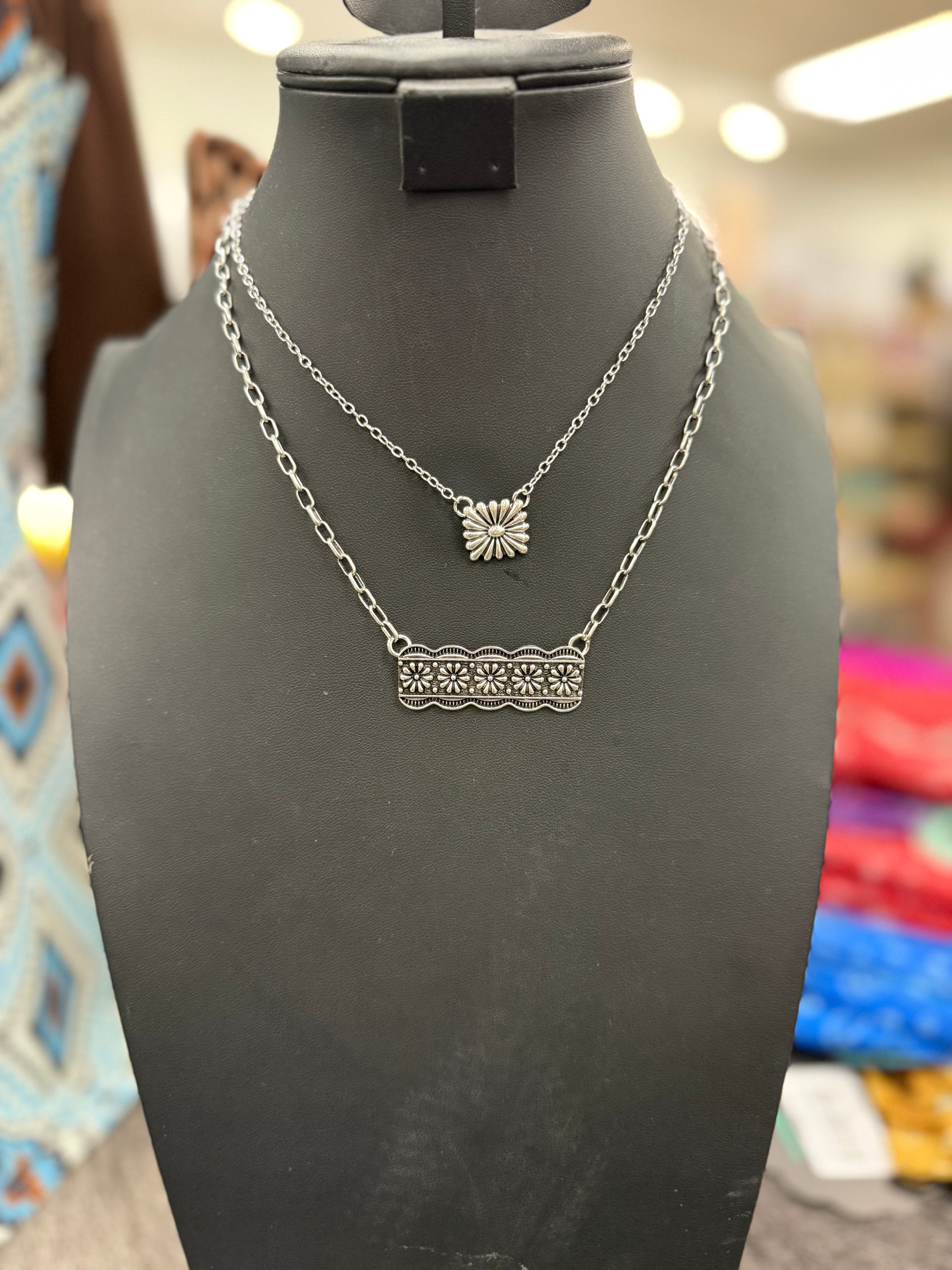 Silver Bead & Bar Necklace Pendant