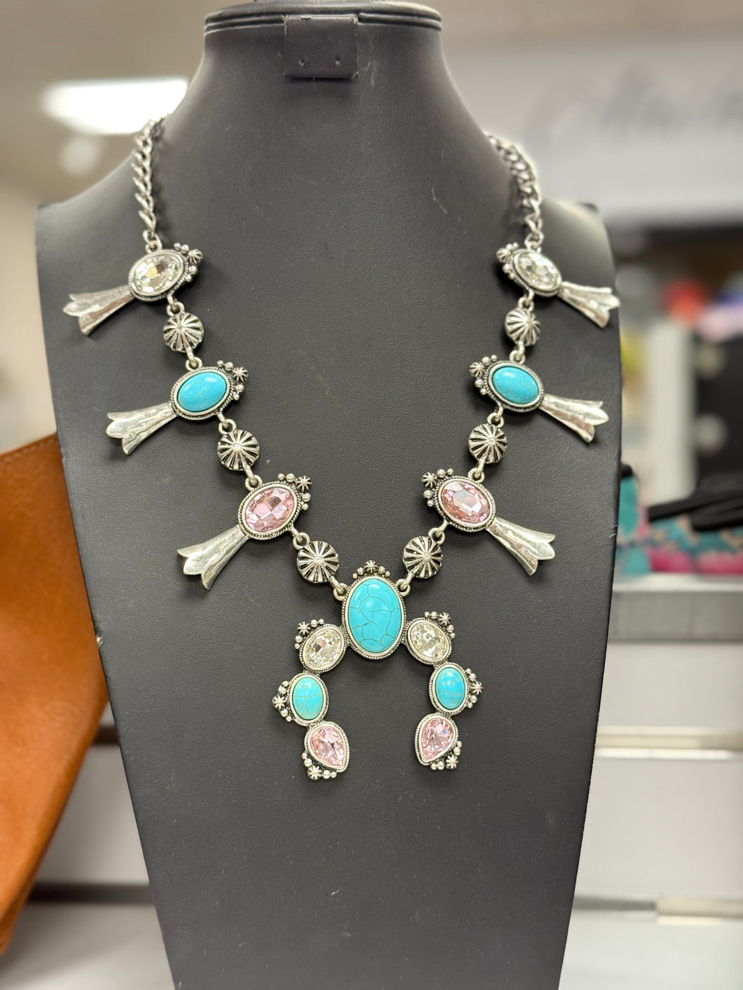 Turquoise Crystal Concho Squash and Earrings Set