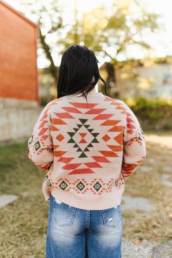 Pink Aztec Knit Sweater