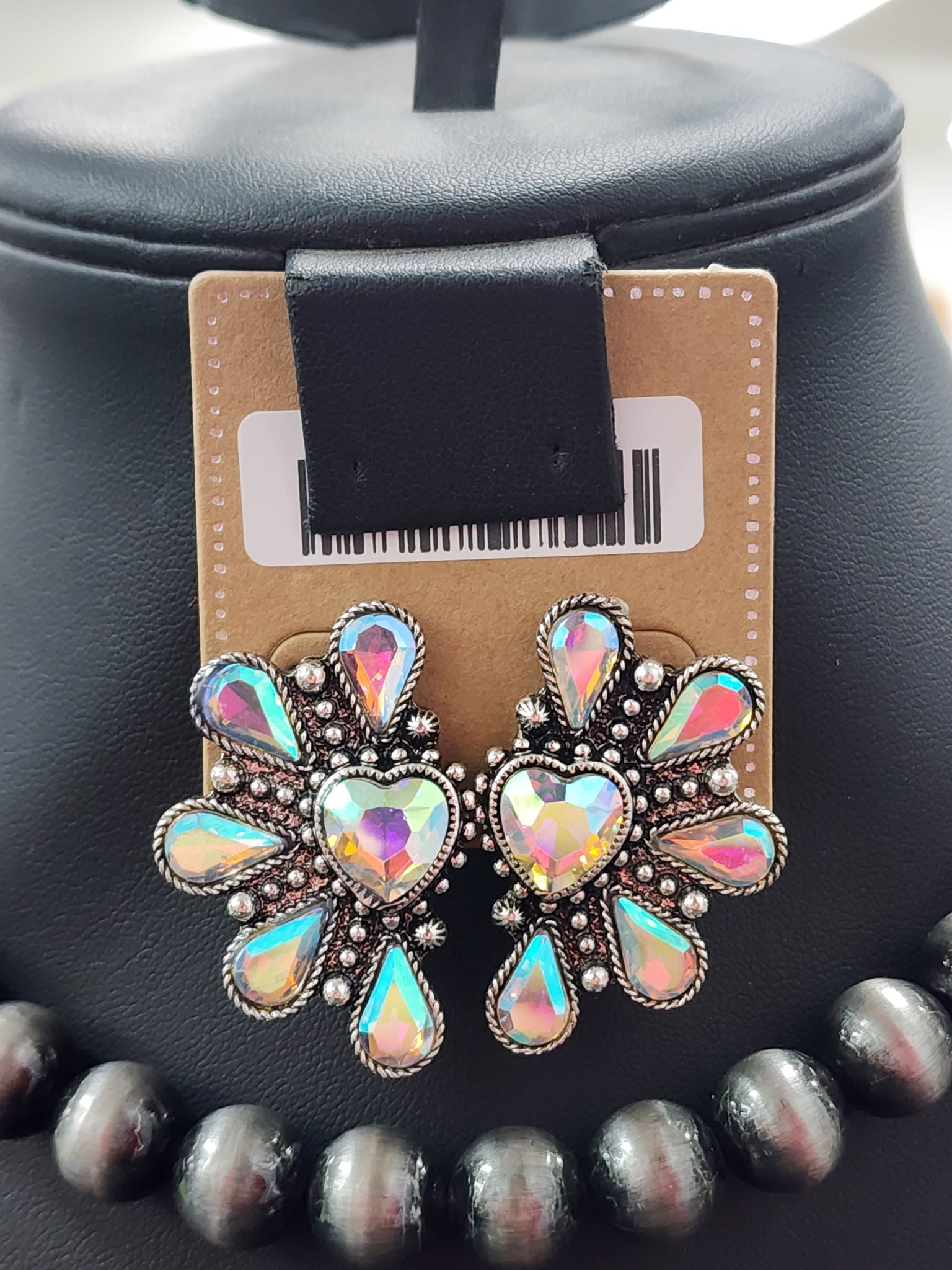 Crystal Heart Half Cluster Post Earrings