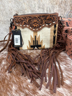 Hand Tooled Leather Woven Fringe Crossbody