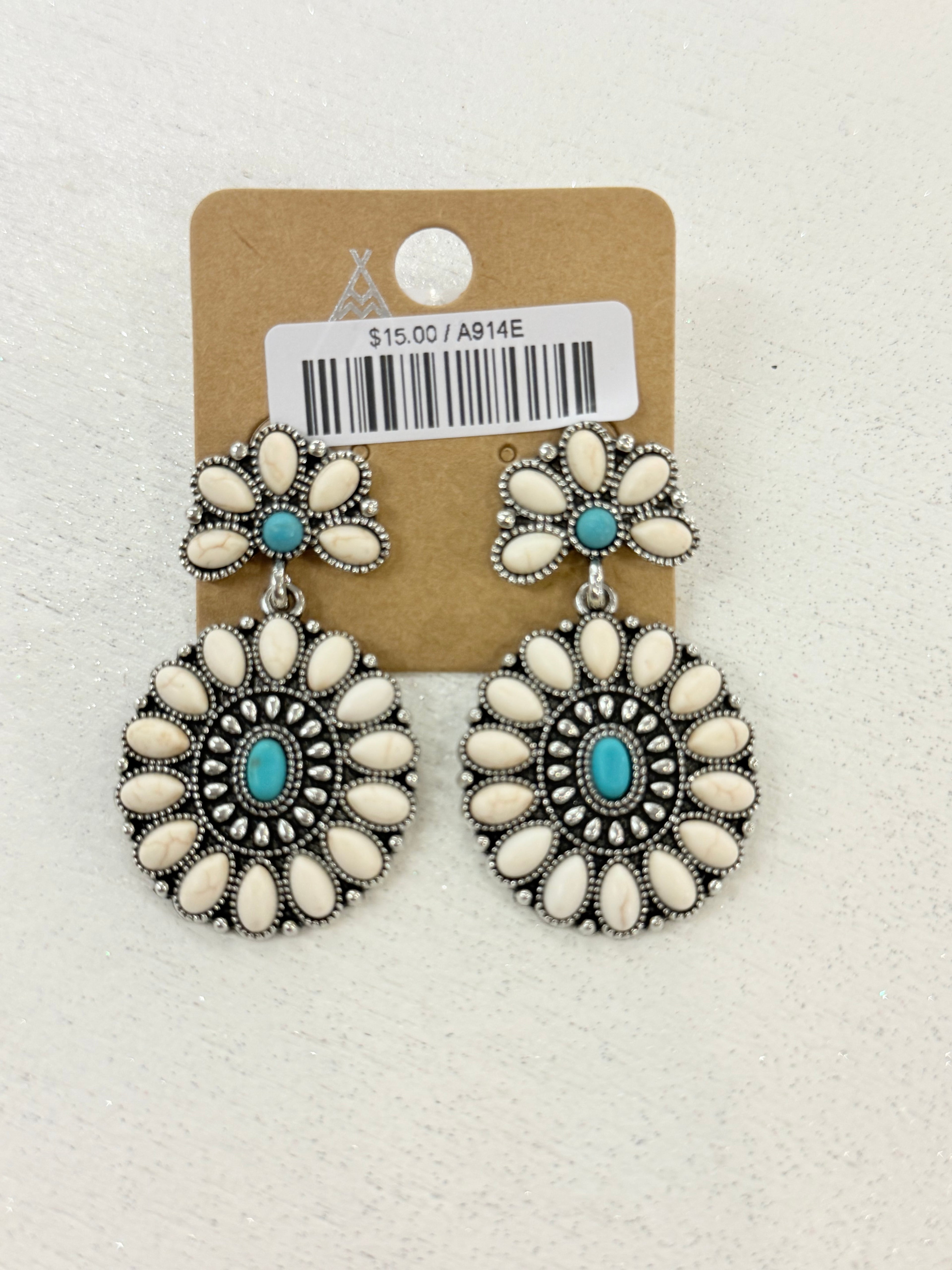 Turquoise/White Cluster Post Earrings