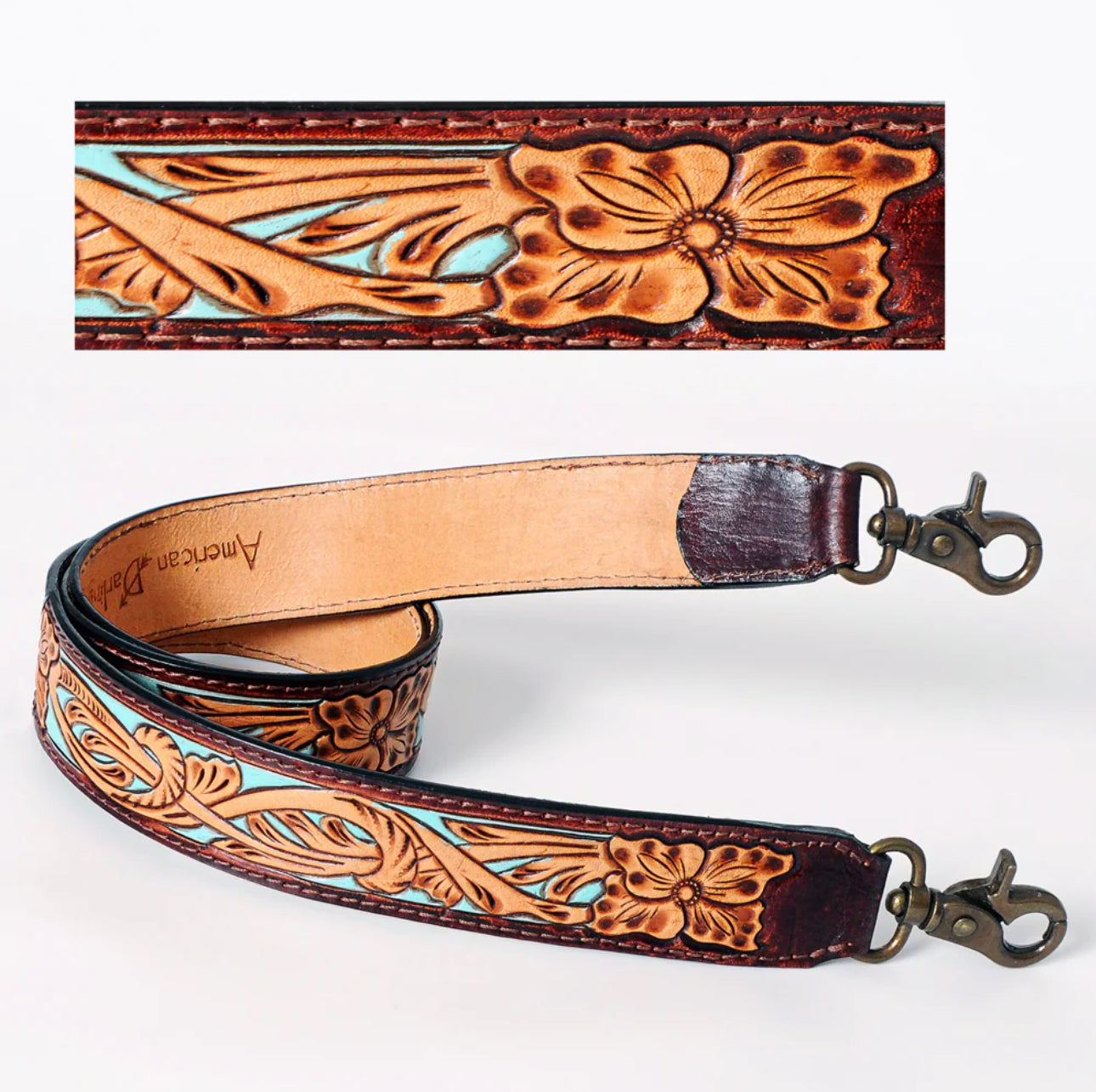 Turquoise Filigree Tooled Leather Purse Strap