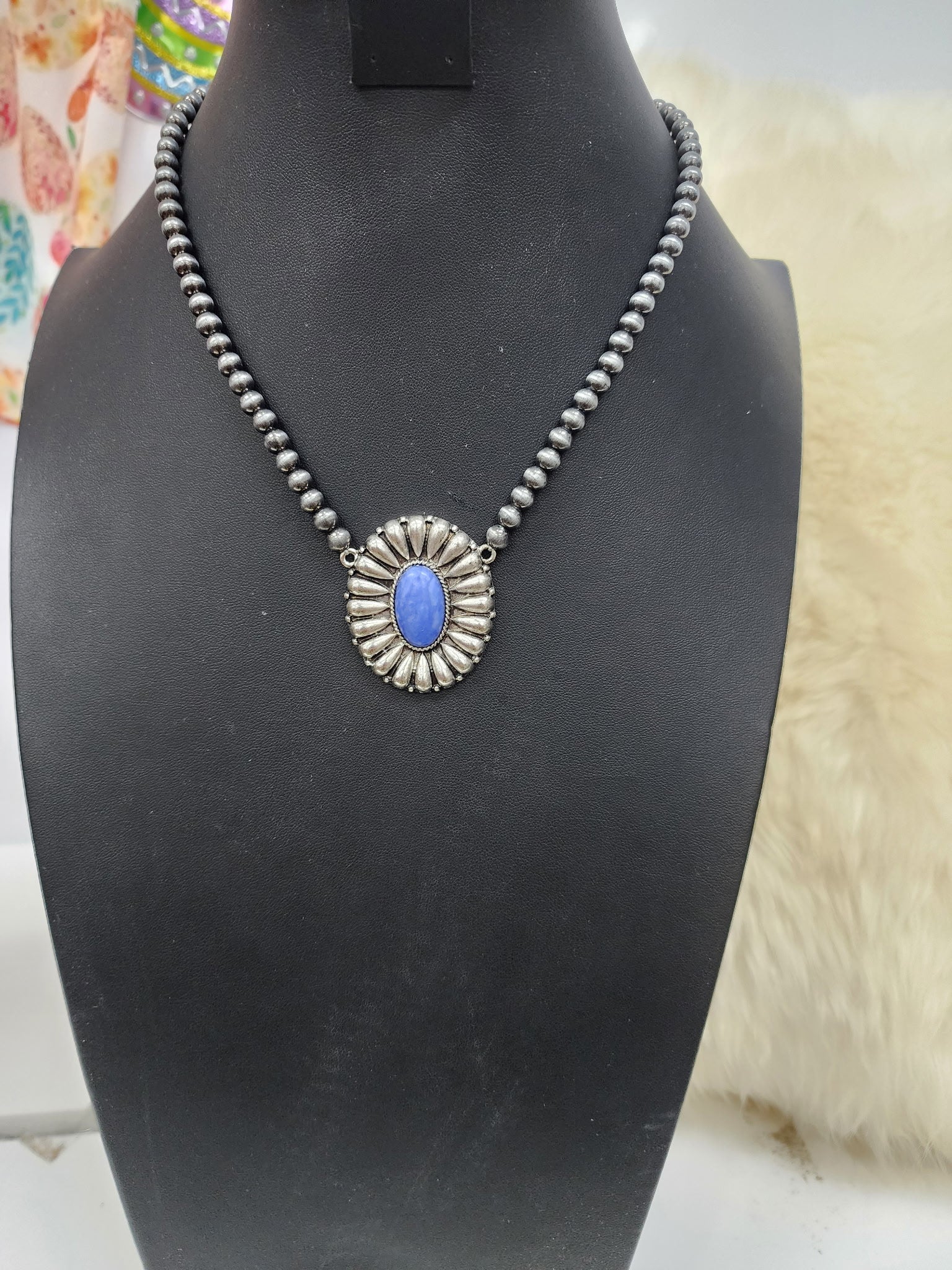 Navy Concho Pendant Necklace