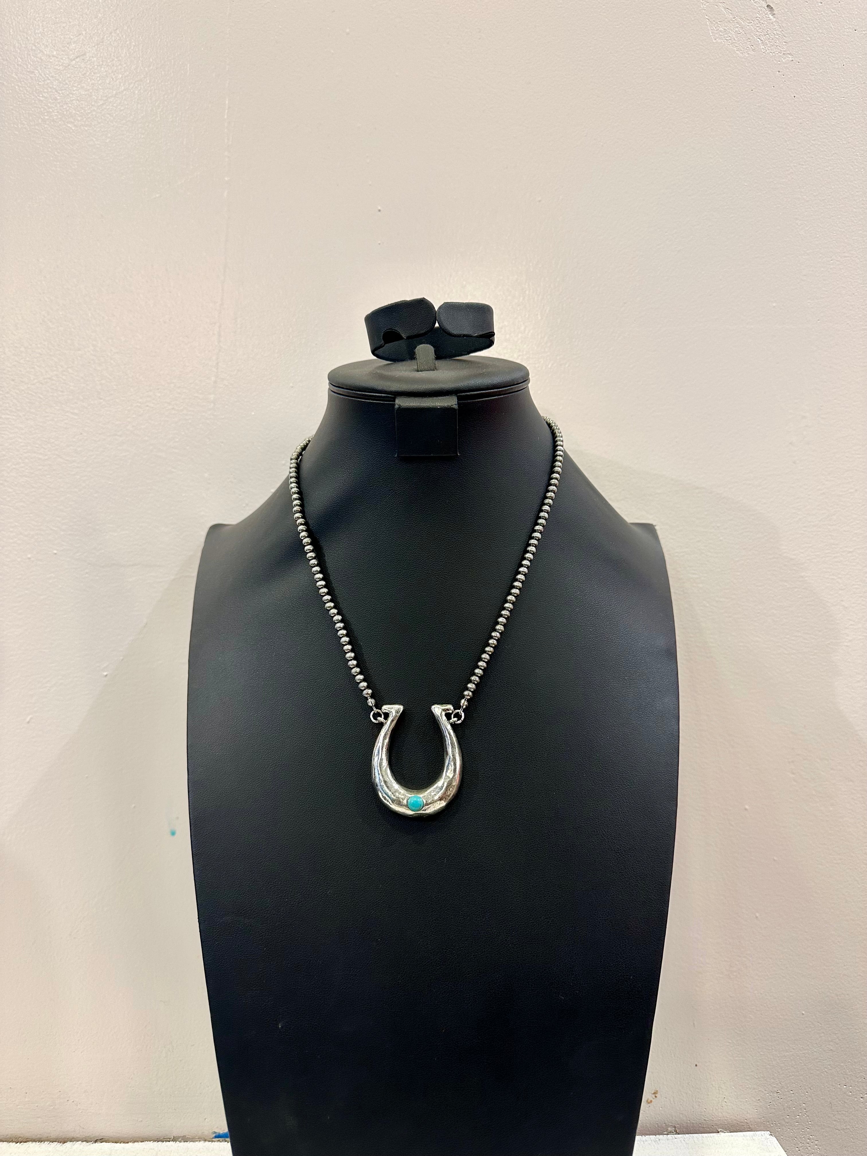 Silver Horseshoe Pearl Necklace