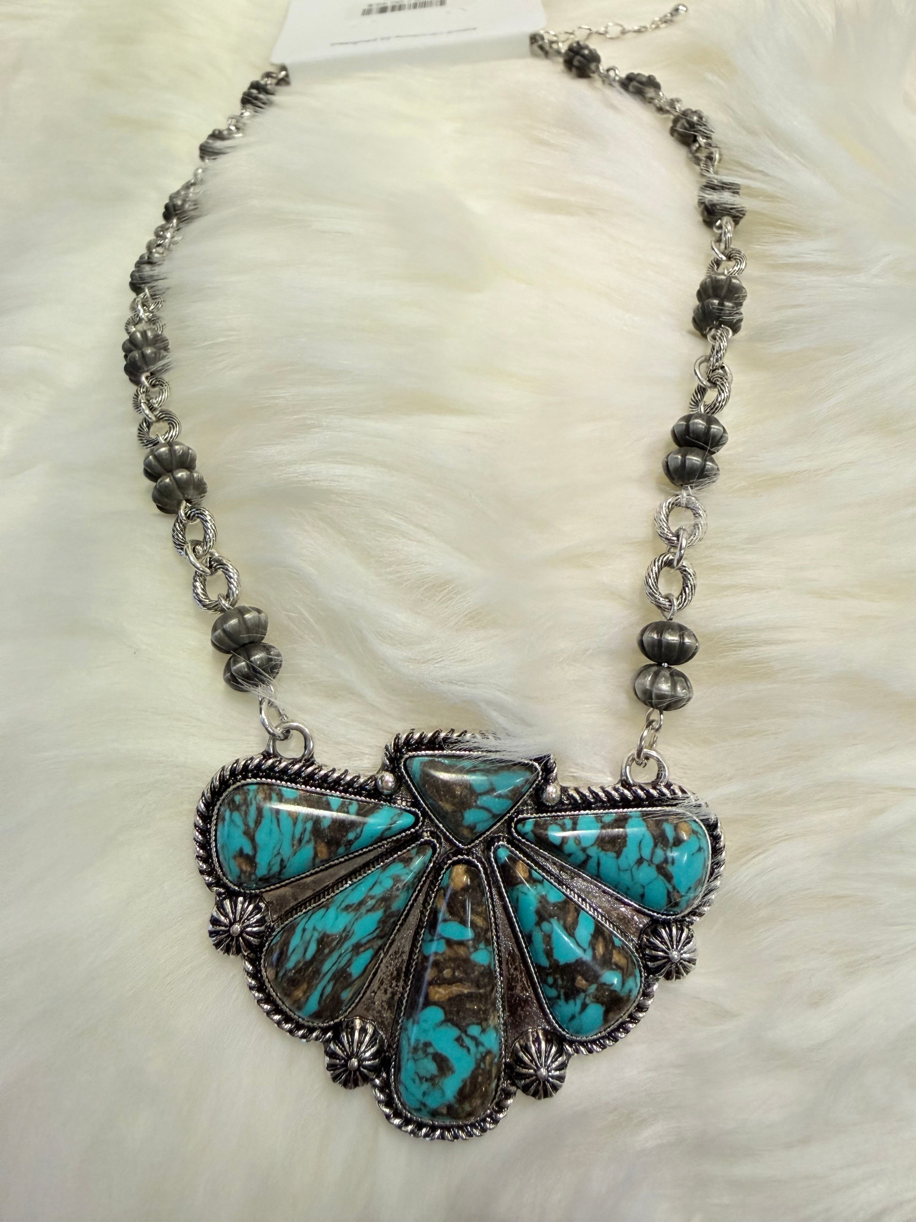 Turquoise Half Cluster Pendant Necklace