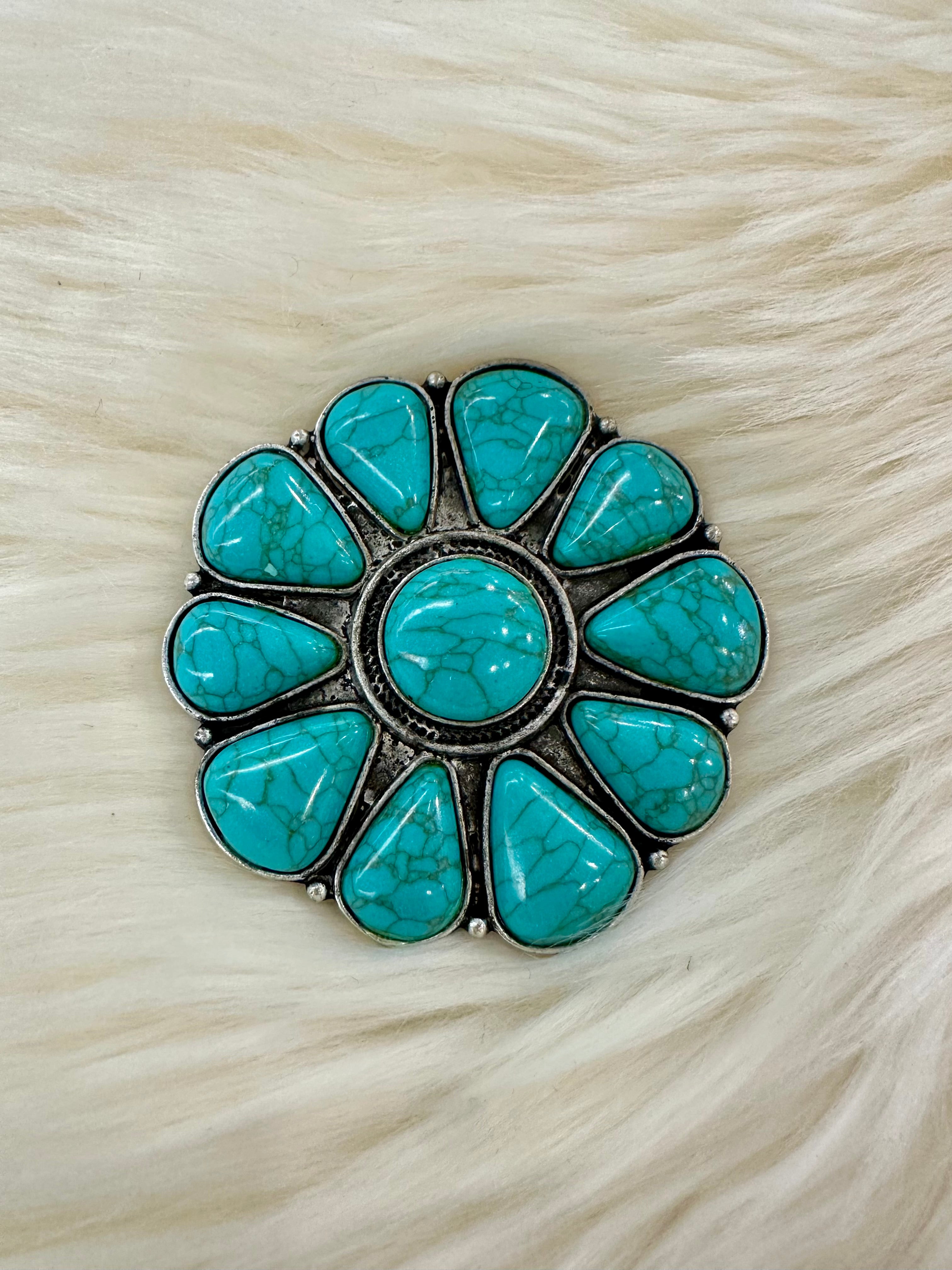 Turquoise Floral Cluster Brooch Pin