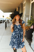 Navy Western Puff Sleeve Dress